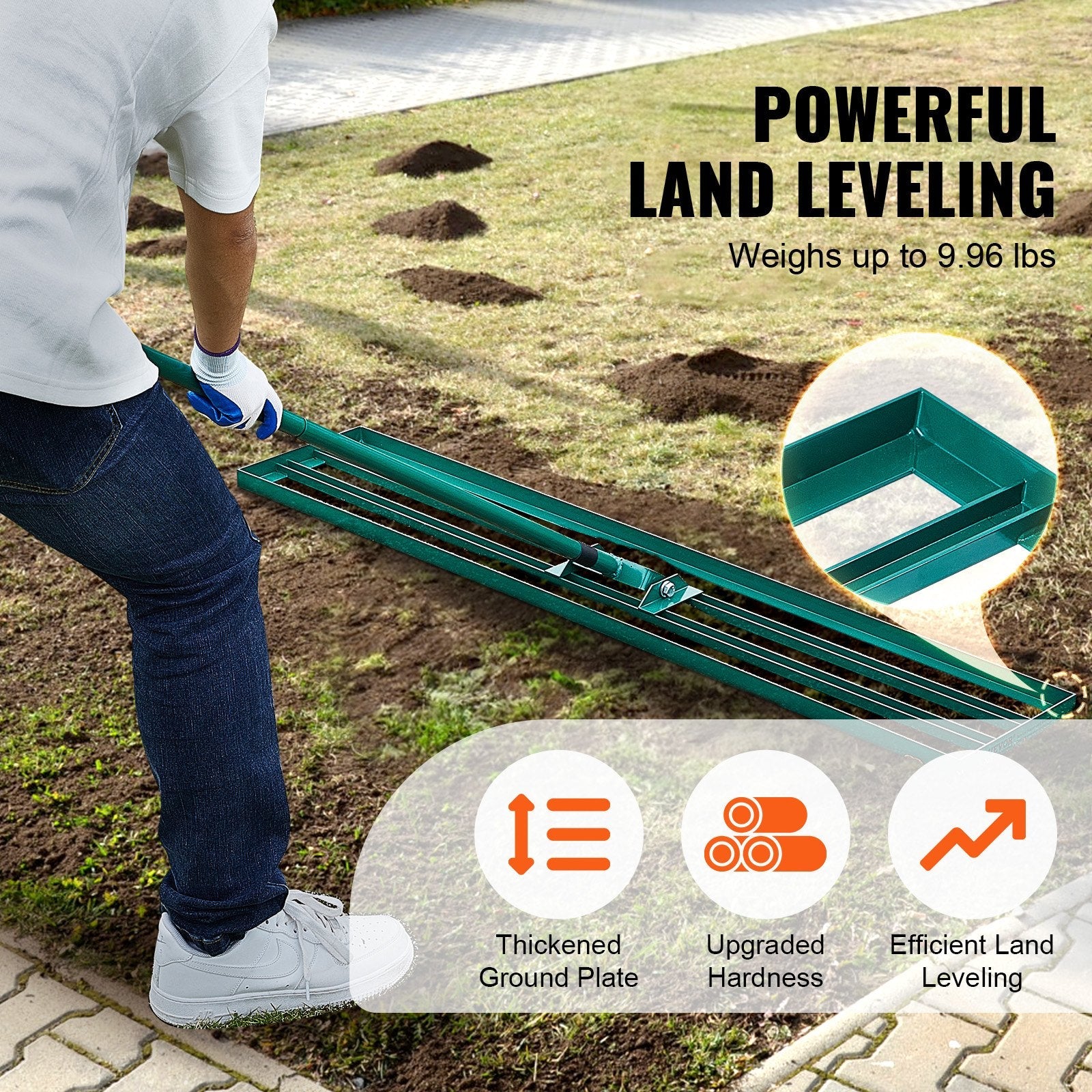 VEVOR Lawn Leveling Rake, 48"x10" Level Lawn Tool, Heavy-duty Lawn Leveler with 78" Steel Extended Handle, Yard Leveling Rake Suit for Garden, Golf Lawn, Farm 