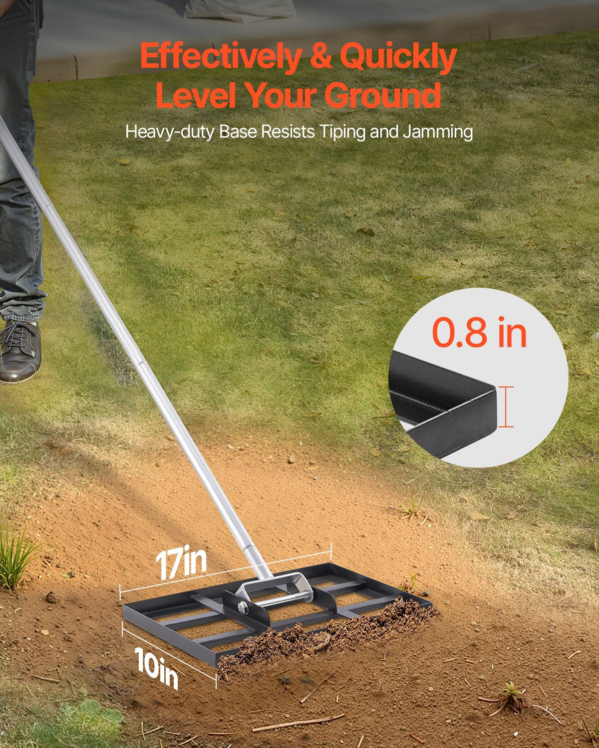 VEVOR 10x17in Lawn Leveling Rake 78 in Adjustable Handle for Yard Golf Court 
