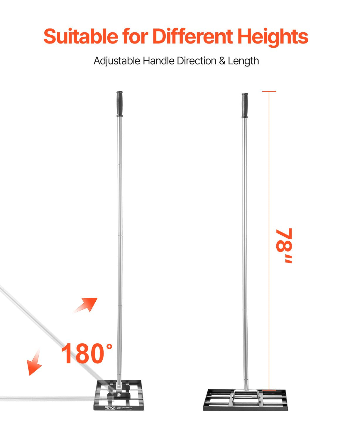 VEVOR 10x17in Lawn Leveling Rake 78 in Adjustable Handle for Yard Golf Court 