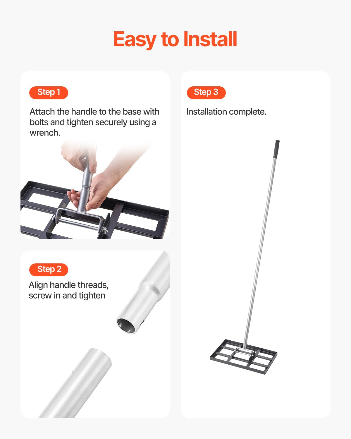 VEVOR 10x17in Lawn Leveling Rake 78 in Adjustable Handle for Yard Golf Court 