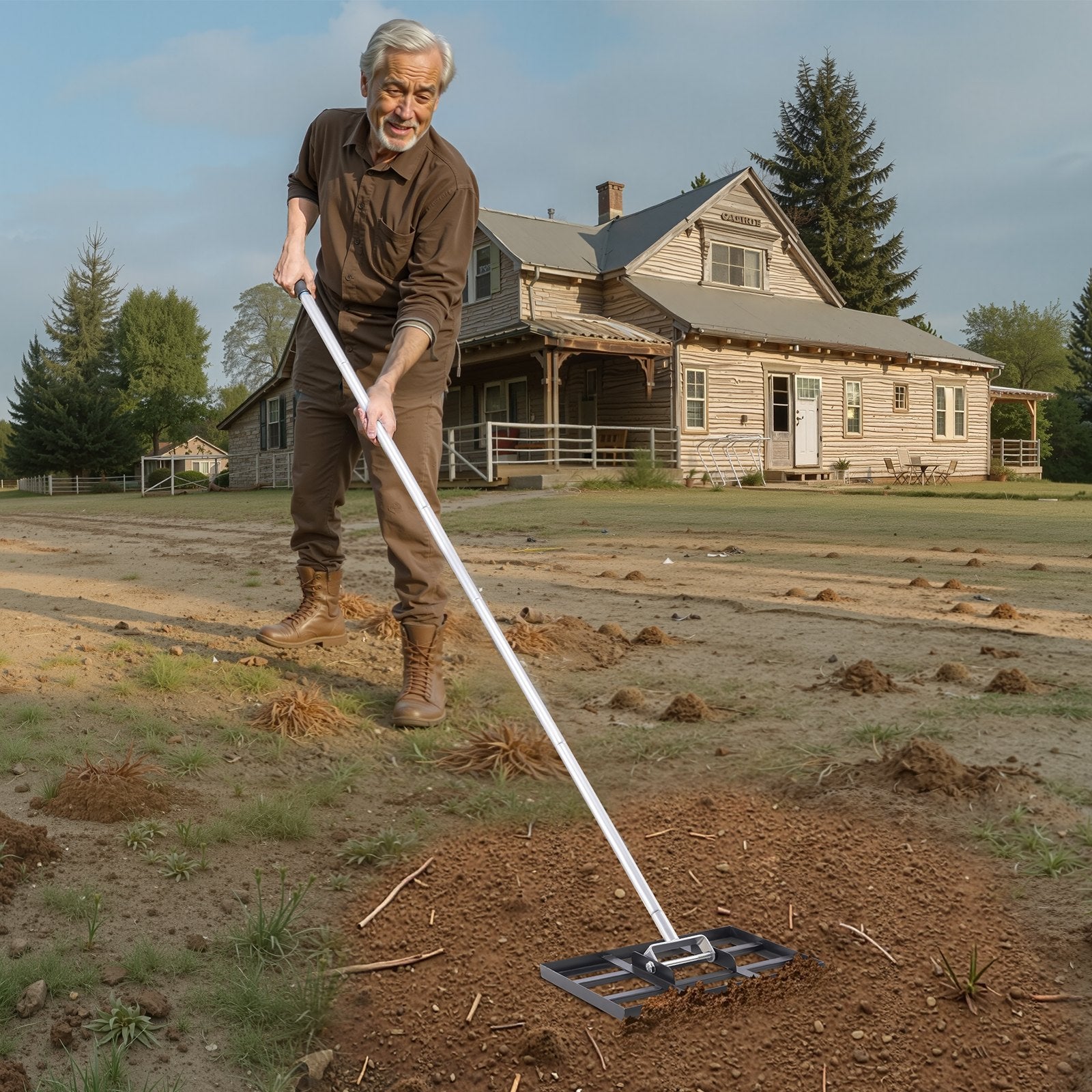 VEVOR 10x17in Lawn Leveling Rake 78 in Adjustable Handle for Yard Golf Court 