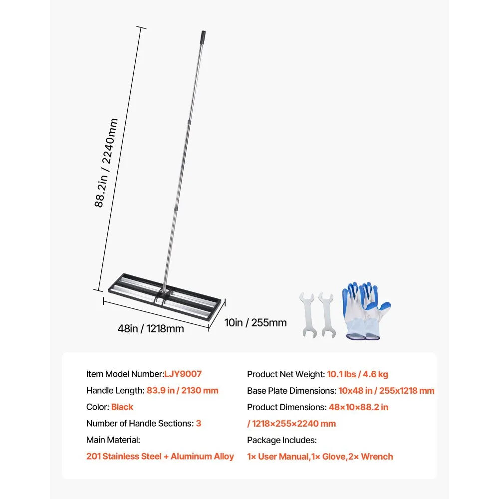 VEVOR 48" Lawn Leveling Rake with Roller, Stainless Steel Yard Leveler with Adjustable Handle