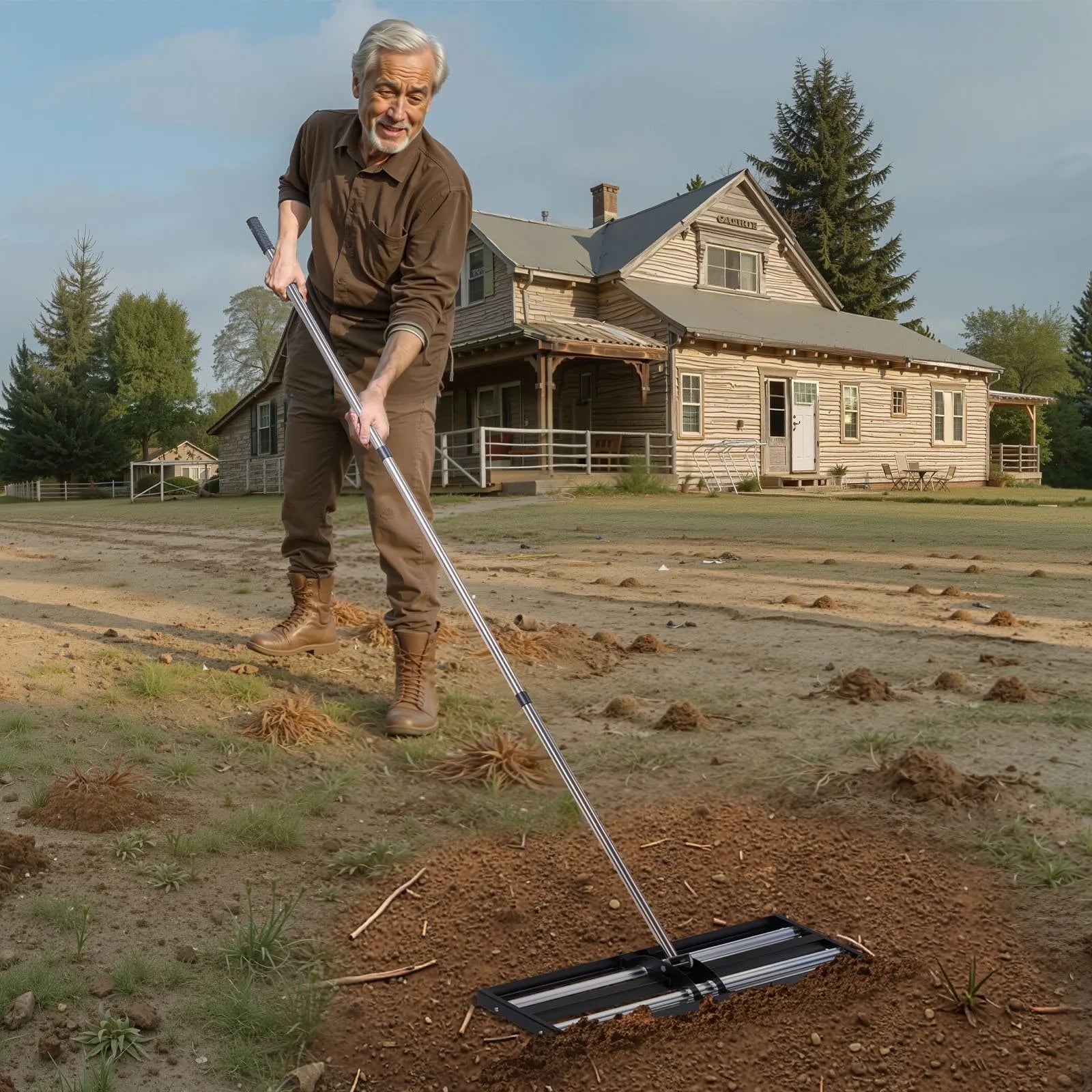 Updated Lawn Leveling Rake with Roller – 36" Stainless Steel Lawn Leveler with Adjustable Handle