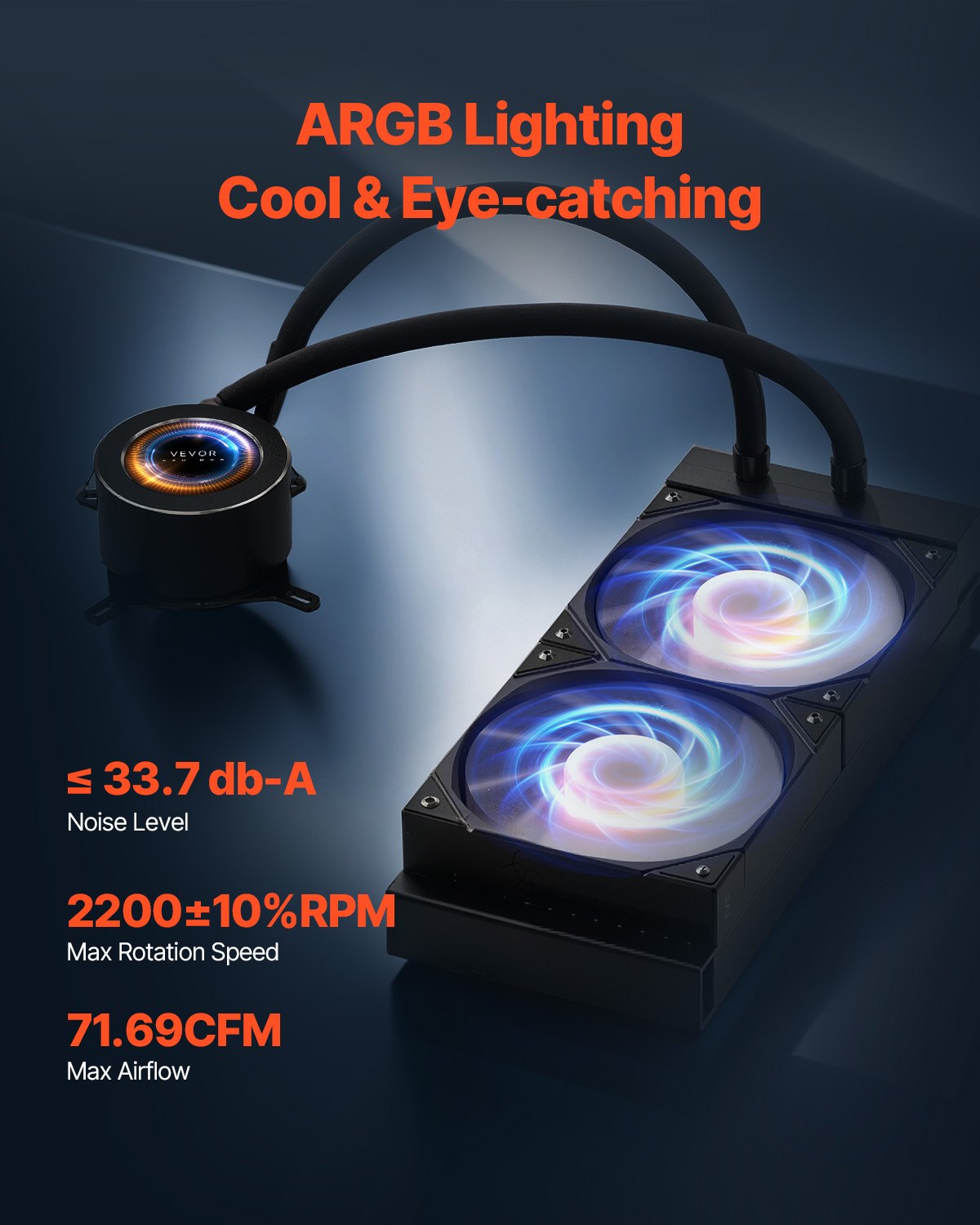 VEVOR CPU Liquid Cooler AIO CPU Water Cooler with ARGB Light & 120 mm PWN Fans 