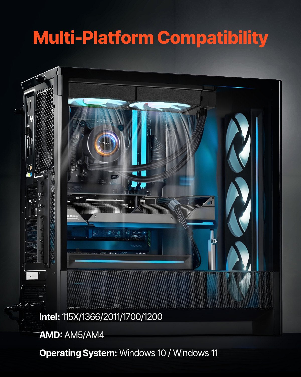 VEVOR CPU Liquid Cooler AIO CPU Water Cooler with ARGB Light & 120 mm PWN Fans 