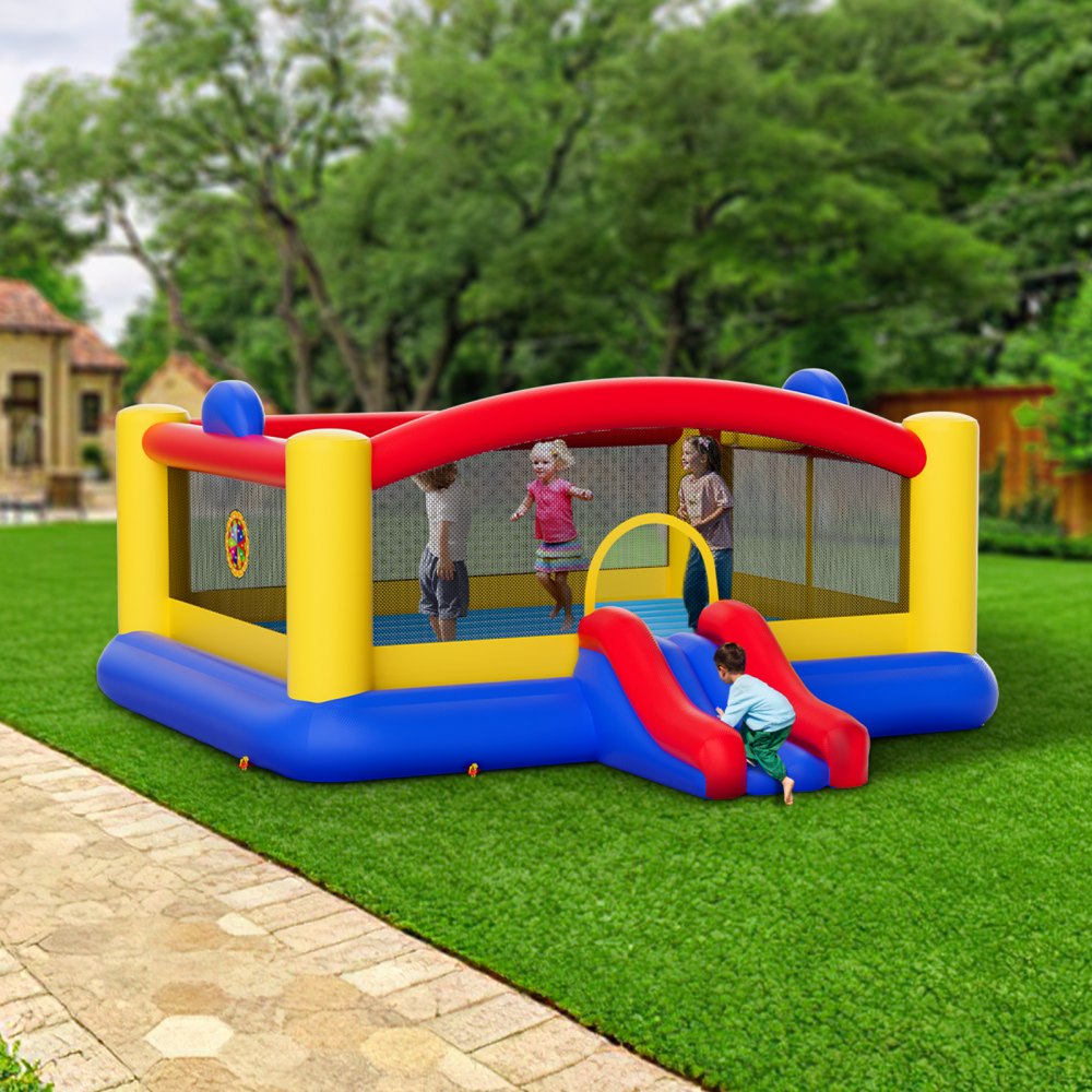 VEVOR Inflatable Bounce House, Outdoor High Quality Playhouse Trampoline, Jumping Bouncer with Blower, Slide, and Storage Bag, Family Backyard Bouncy Castle, for Kid Ages 3–10 Years, 177x173x80 inch 
