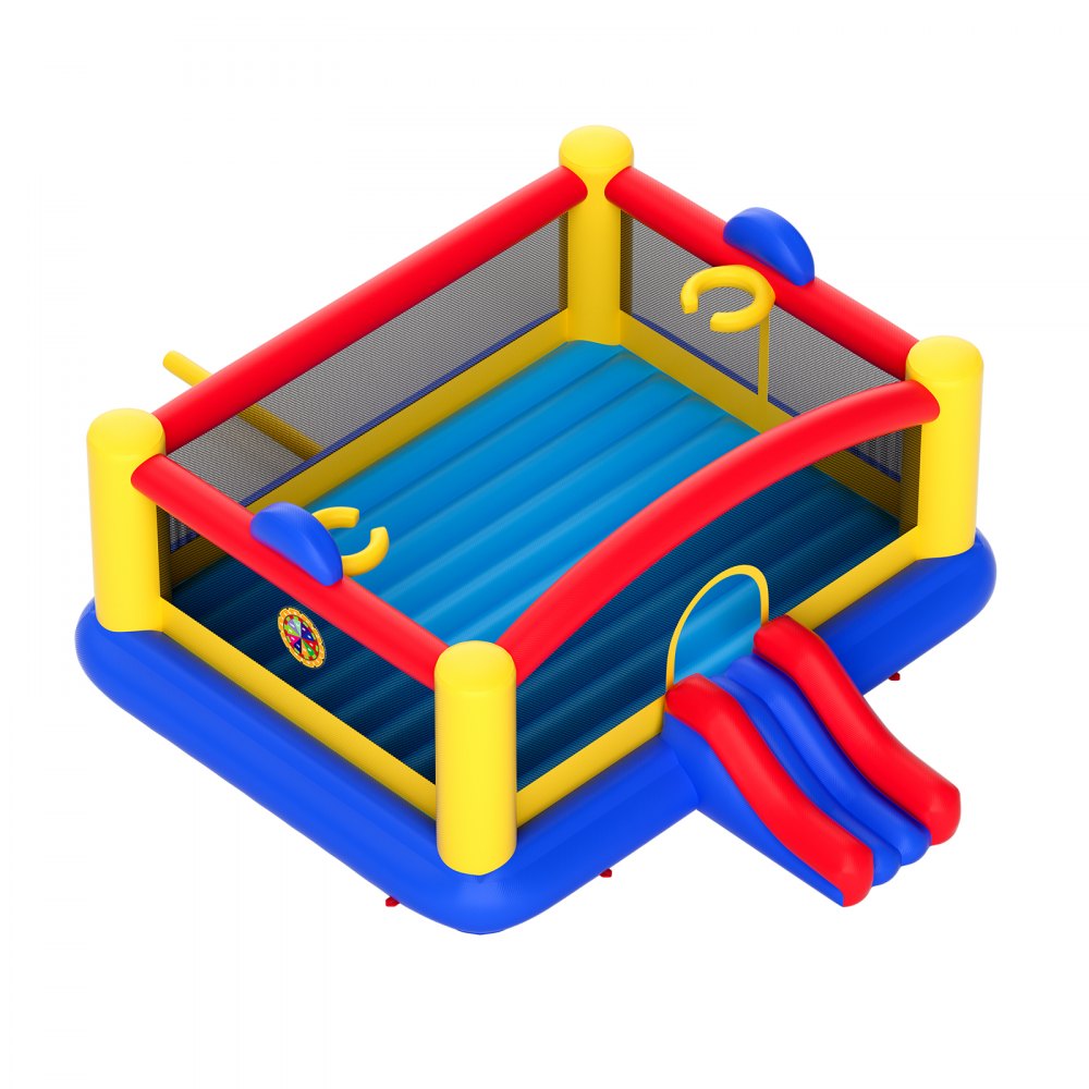 VEVOR Inflatable Bounce House, Outdoor High Quality Playhouse Trampoline, Jumping Bouncer with Blower, Slide, and Storage Bag, Family Backyard Bouncy Castle, for Kid Ages 3–10 Years, 177x173x80 inch 