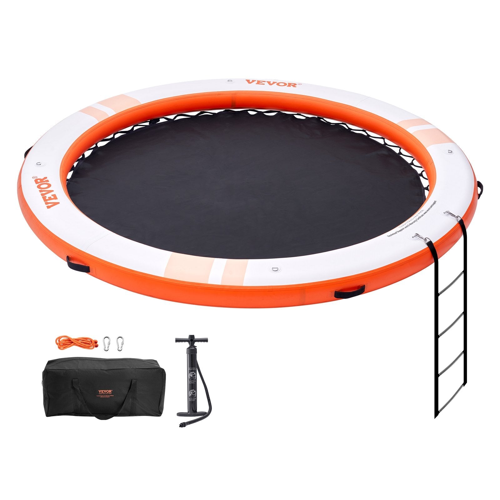 VEVOR Inflatable Floating Dock, ø10FT Inflatable Dock Platform with ø8FT Trampoline Mesh Pool, Non-Slip Floating Platform Water Mat with Portable Bag & Detachable Ladder for Pool Beach Relaxation 