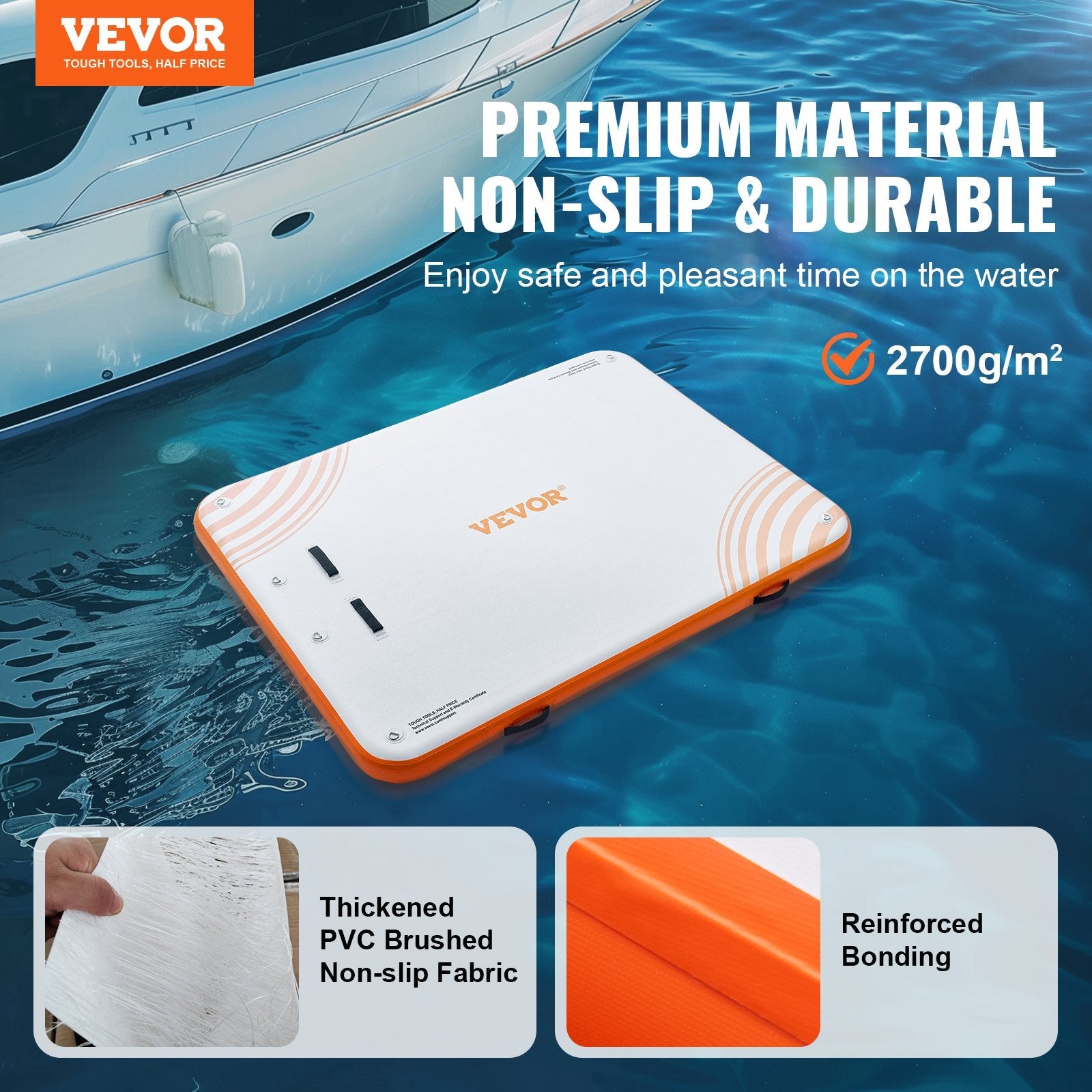 VEVOR Inflatable Floating Dock, 10 x 8FT Inflatable Dock Platform, Non-Slip Water Floating Dock Mat with Portable Carrying Bag & Detachable Ladder, Floating Platform Island Raft for Pool Beach Ocean 