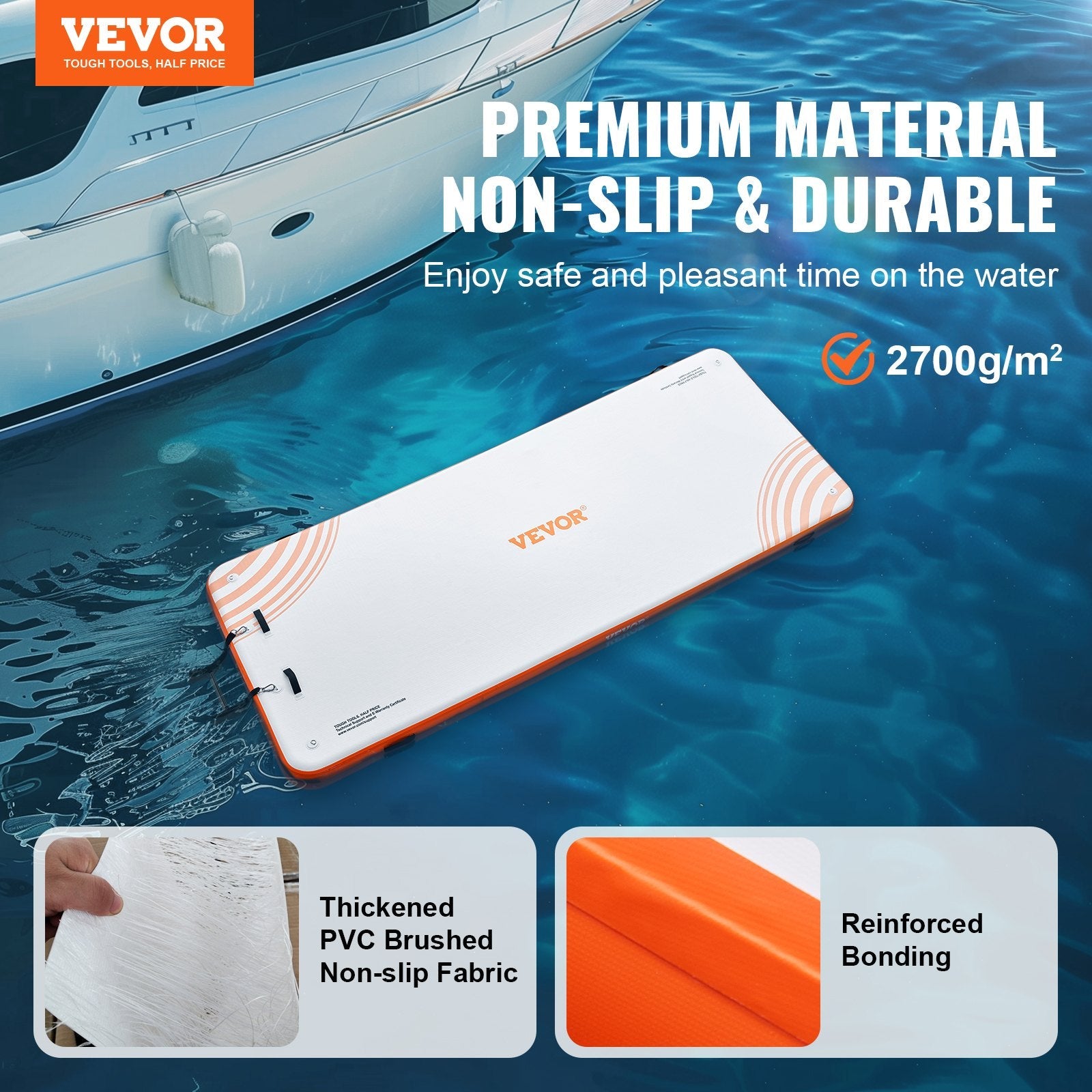 VEVOR Inflatable Floating Dock, 15 x 6FT Inflatable Dock Platform, Non-Slip Water Floating Dock Mat with Detachable Ladder & Portable Carrying Bag, Floating Platform Island Raft for Ocean Pool Beach 