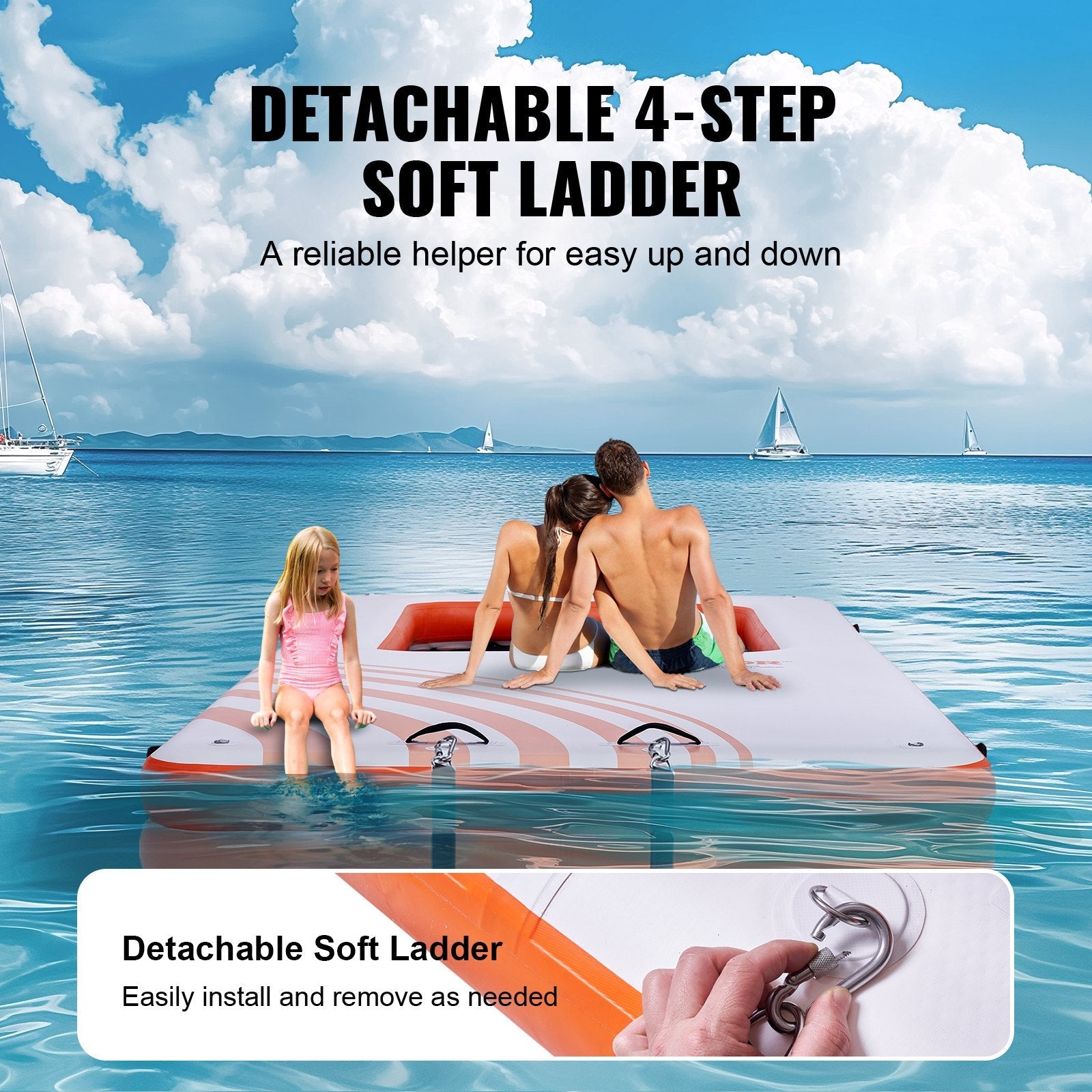 VEVOR Inflatable Floating Dock, 15x6.5FT Inflatable Dock Platform with 4*6FT Trampoline Mesh Pool, Non-Slip Floating Platform Water Mat with Portable Bag & Detachable Ladder for Pool Beach Relaxation 