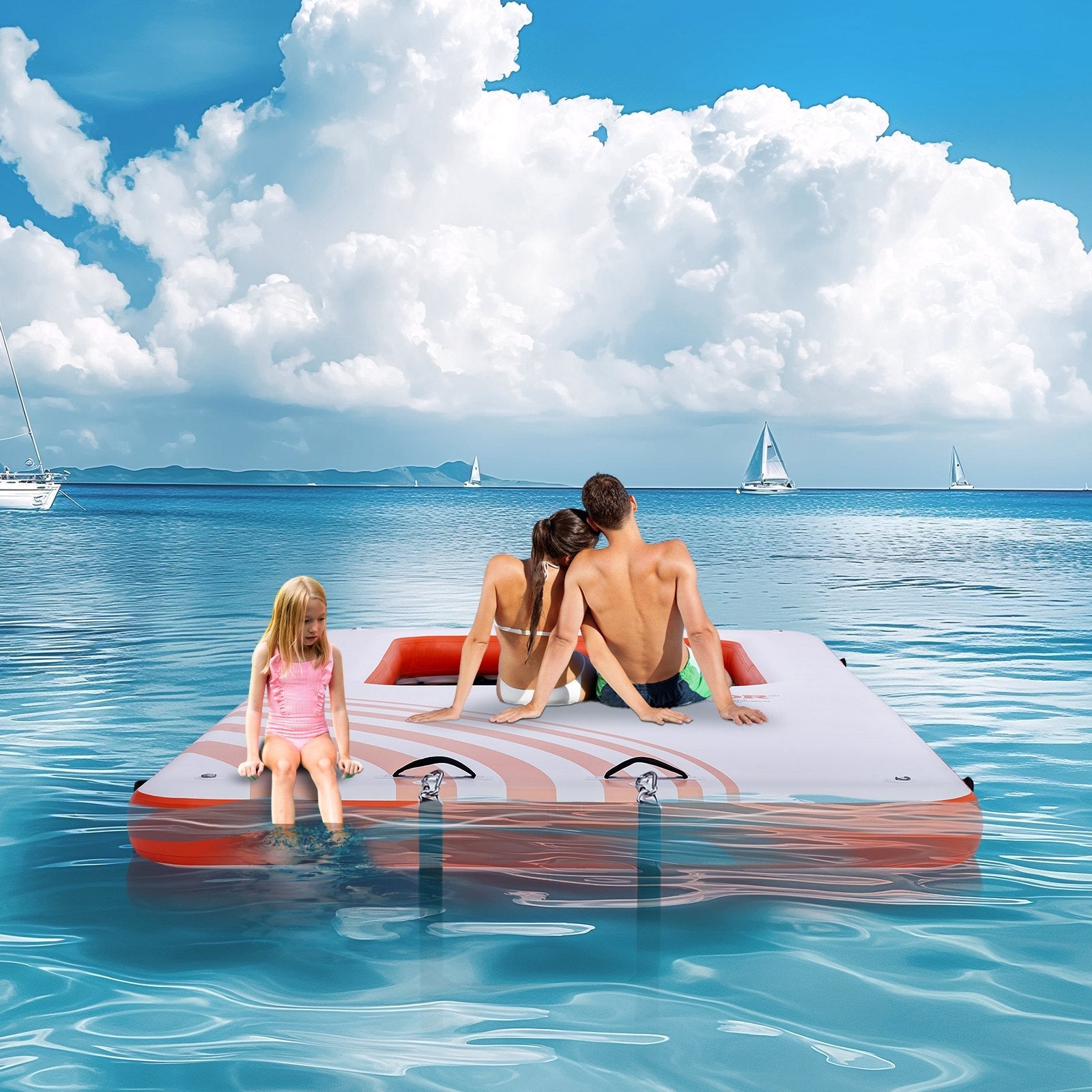 VEVOR Inflatable Floating Dock, 15x6.5FT Inflatable Dock Platform with 4*6FT Trampoline Mesh Pool, Non-Slip Floating Platform Water Mat with Portable Bag & Detachable Ladder for Pool Beach Relaxation 