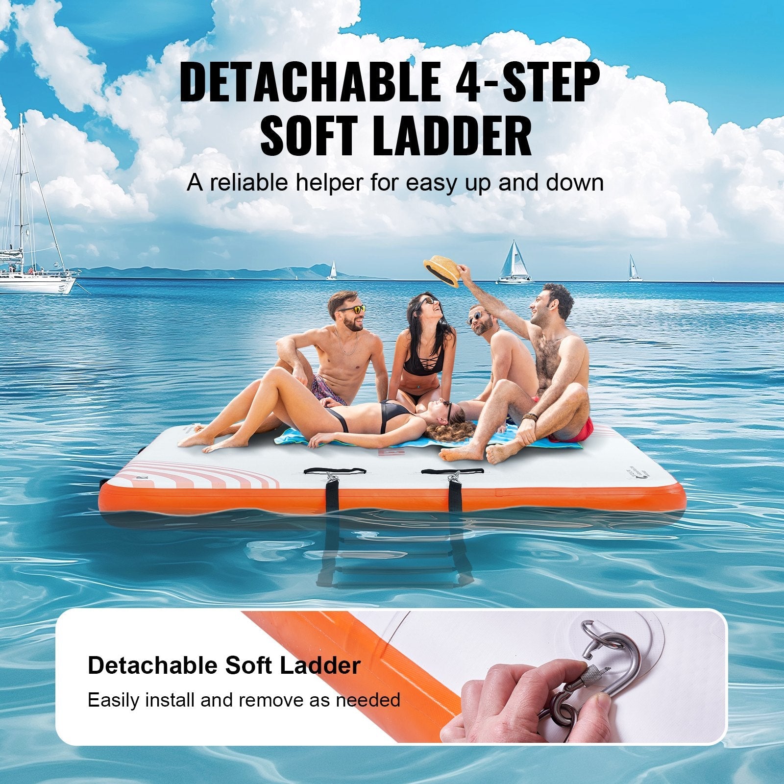 VEVOR Inflatable Floating Dock, 6 x 5FT Inflatable Dock Platform, Non-Slip Water Floating Dock Mat with Portable Carrying Bag & Detachable Ladder, Floating Platform Island Raft for Pool Beach Ocean 