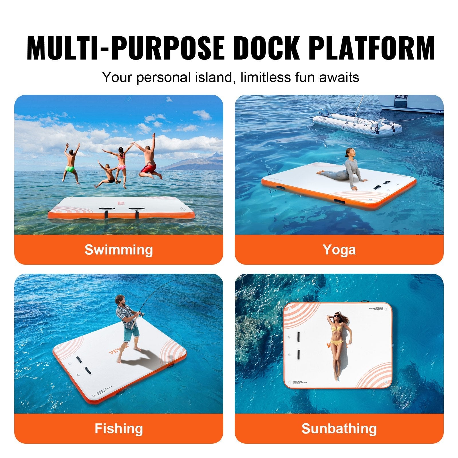 VEVOR Inflatable Floating Dock, 6 x 5FT Inflatable Dock Platform, Non-Slip Water Floating Dock Mat with Portable Carrying Bag & Detachable Ladder, Floating Platform Island Raft for Pool Beach Ocean 