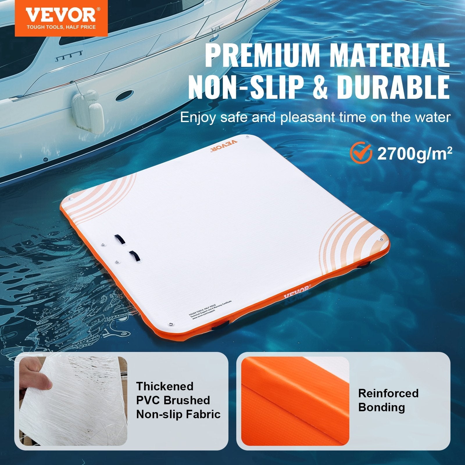 VEVOR Inflatable Floating Dock,7 x 7FT Inflatable Dock Platform, Non-Slip Water Floating Dock Mat with Portable Carrying Bag & Detachable Ladder, Floating Platform Island Raft for Pool Beach Ocean 
