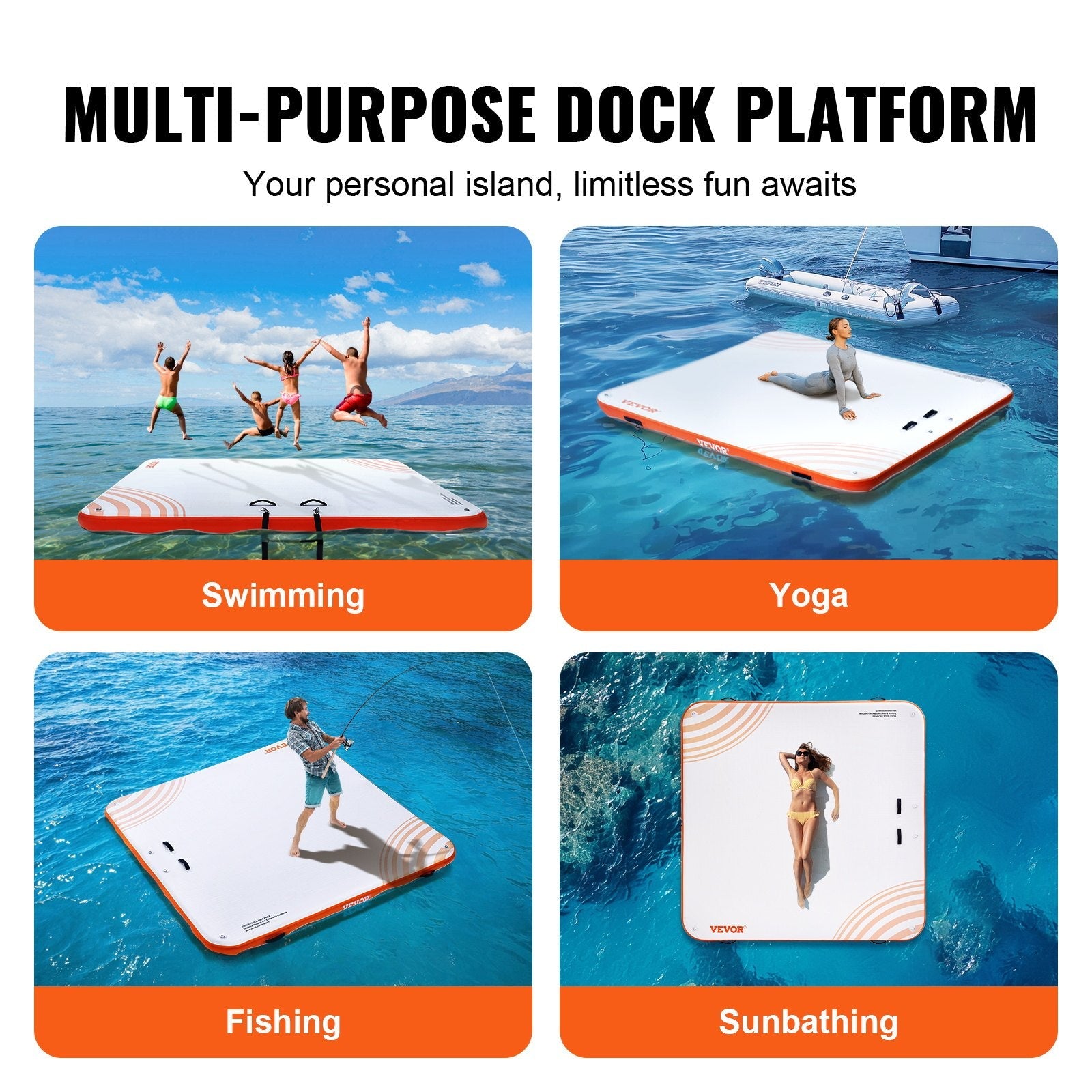 VEVOR Inflatable Floating Dock,7 x 7FT Inflatable Dock Platform, Non-Slip Water Floating Dock Mat with Portable Carrying Bag & Detachable Ladder, Floating Platform Island Raft for Pool Beach Ocean 