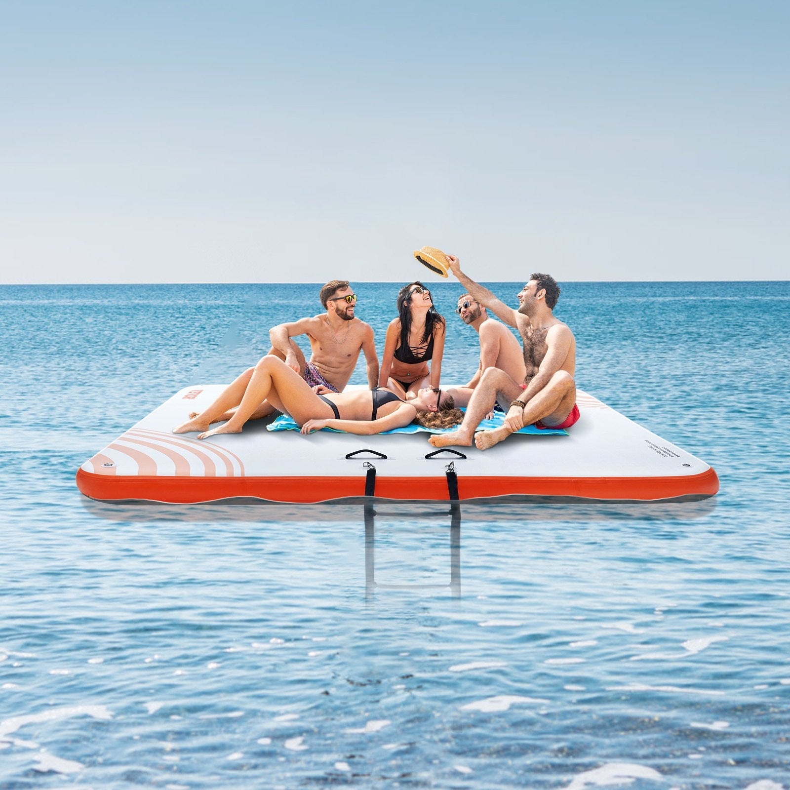 VEVOR Inflatable Floating Dock,7 x 7FT Inflatable Dock Platform, Non-Slip Water Floating Dock Mat with Portable Carrying Bag & Detachable Ladder, Floating Platform Island Raft for Pool Beach Ocean 