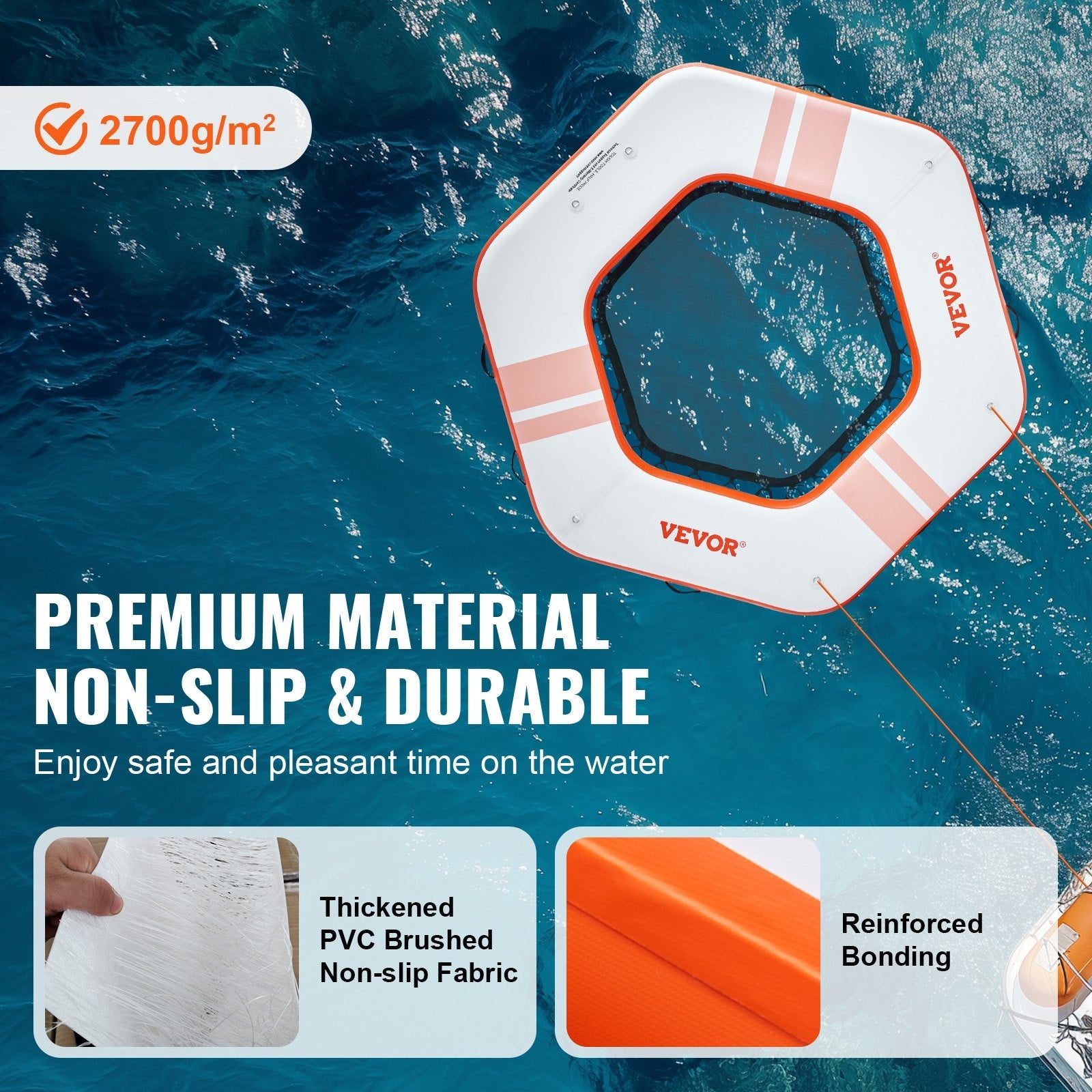 VEVOR Inflatable Floating Dock, ø8.5FT Inflatable Dock Platform with ø5FT Trampoline Mesh Pool, Non-Slip Floating Platform Water Mat with Portable Bag & Detachable Ladder for Pool Beach Relaxation 