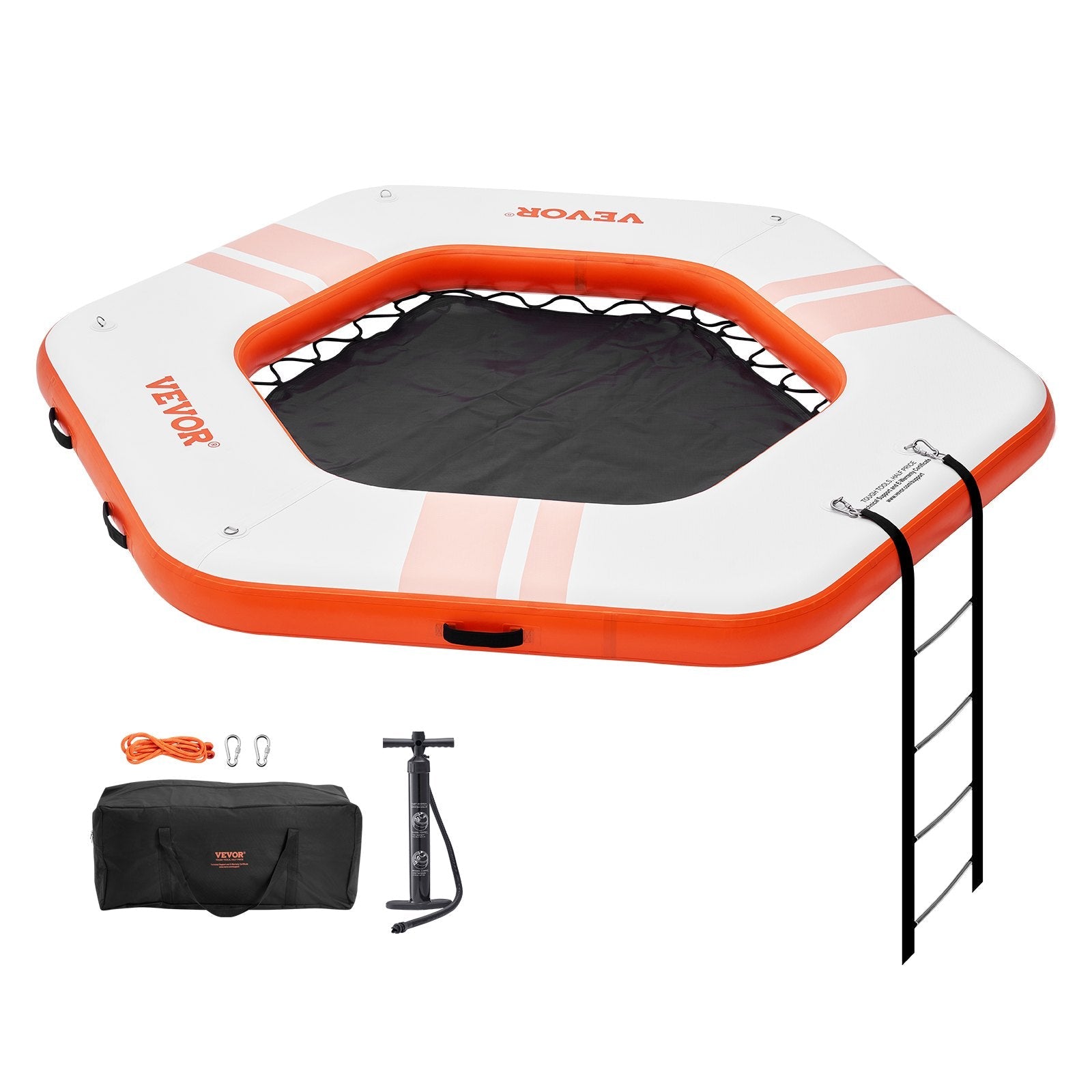 VEVOR Inflatable Floating Dock, ø8.5FT Inflatable Dock Platform with ø5FT Trampoline Mesh Pool, Non-Slip Floating Platform Water Mat with Portable Bag & Detachable Ladder for Pool Beach Relaxation 