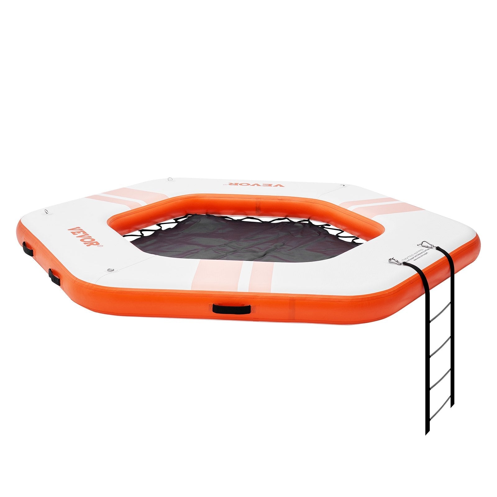 VEVOR Inflatable Floating Dock, ø8.5FT Inflatable Dock Platform with ø5FT Trampoline Mesh Pool, Non-Slip Floating Platform Water Mat with Portable Bag & Detachable Ladder for Pool Beach Relaxation 