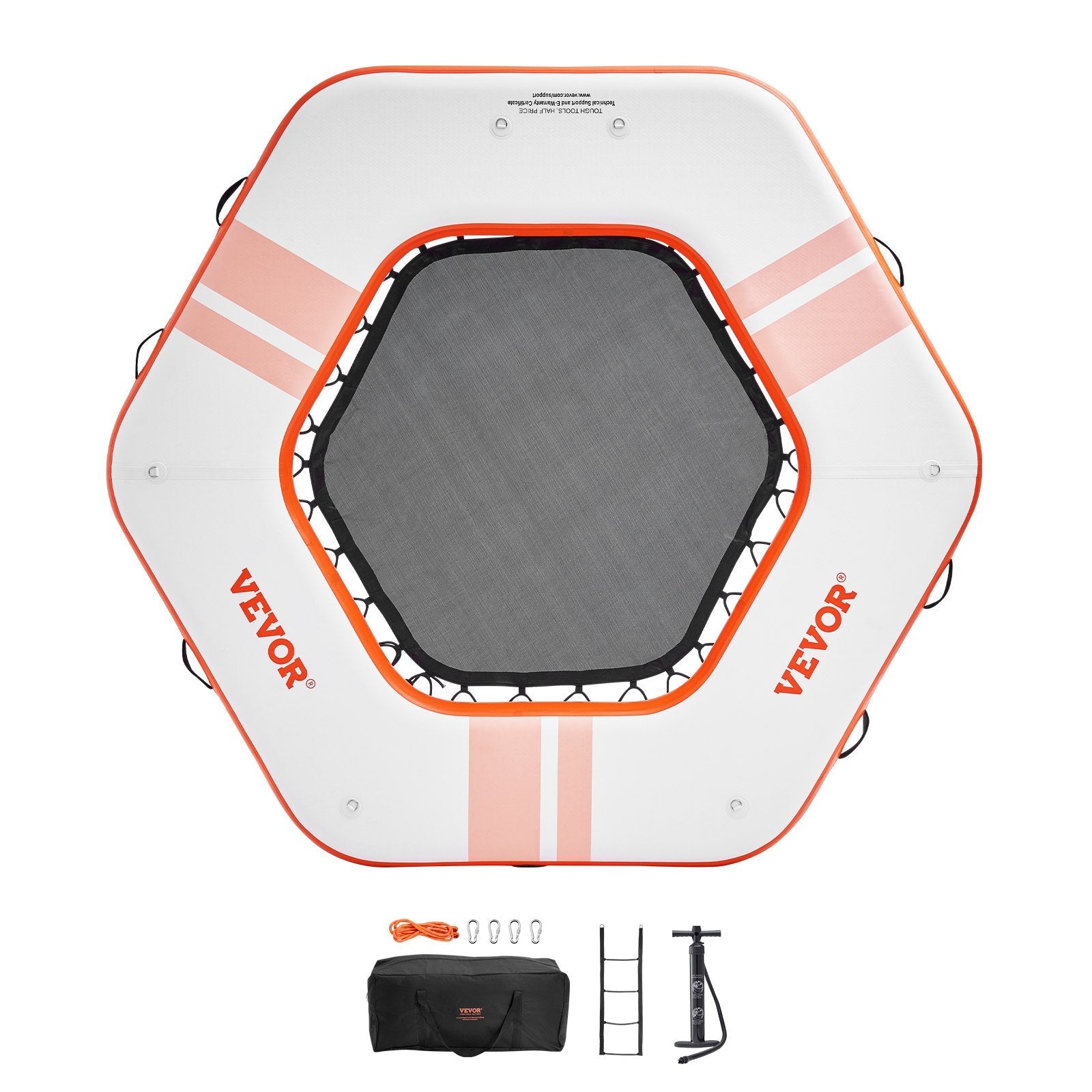 VEVOR Inflatable Floating Dock, ø8.5FT Inflatable Dock Platform with ø5FT Trampoline Mesh Pool, Non-Slip Floating Platform Water Mat with Portable Bag & Detachable Ladder for Pool Beach Relaxation 