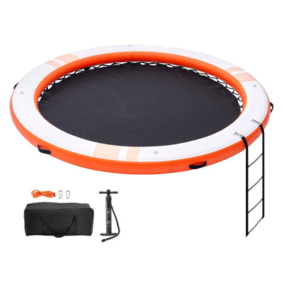 VEVOR Inflatable Floating Dock, ø8FT Inflatable Dock Platform with ø5FT Trampoline Mesh Pool, Non-Slip Floating Platform Water Mat with Portable Bag & Detachable Ladder for Pool Beach Relaxation 