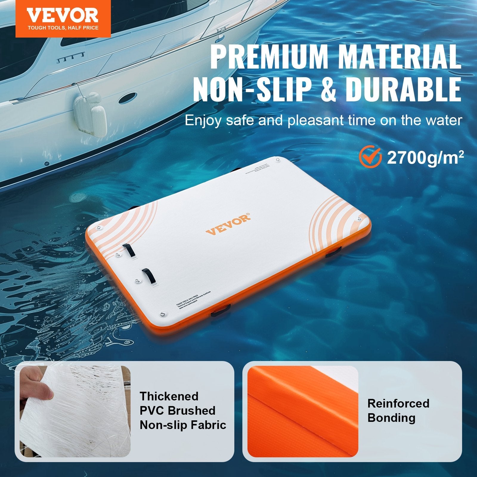 VEVOR Inflatable Floating Dock, 8 x 5FT Inflatable Dock Platform, Non-Slip Water Floating Dock Mat with Portable Carrying Bag & Detachable Ladder, Floating Platform Island Raft for Pool Beach Ocean 