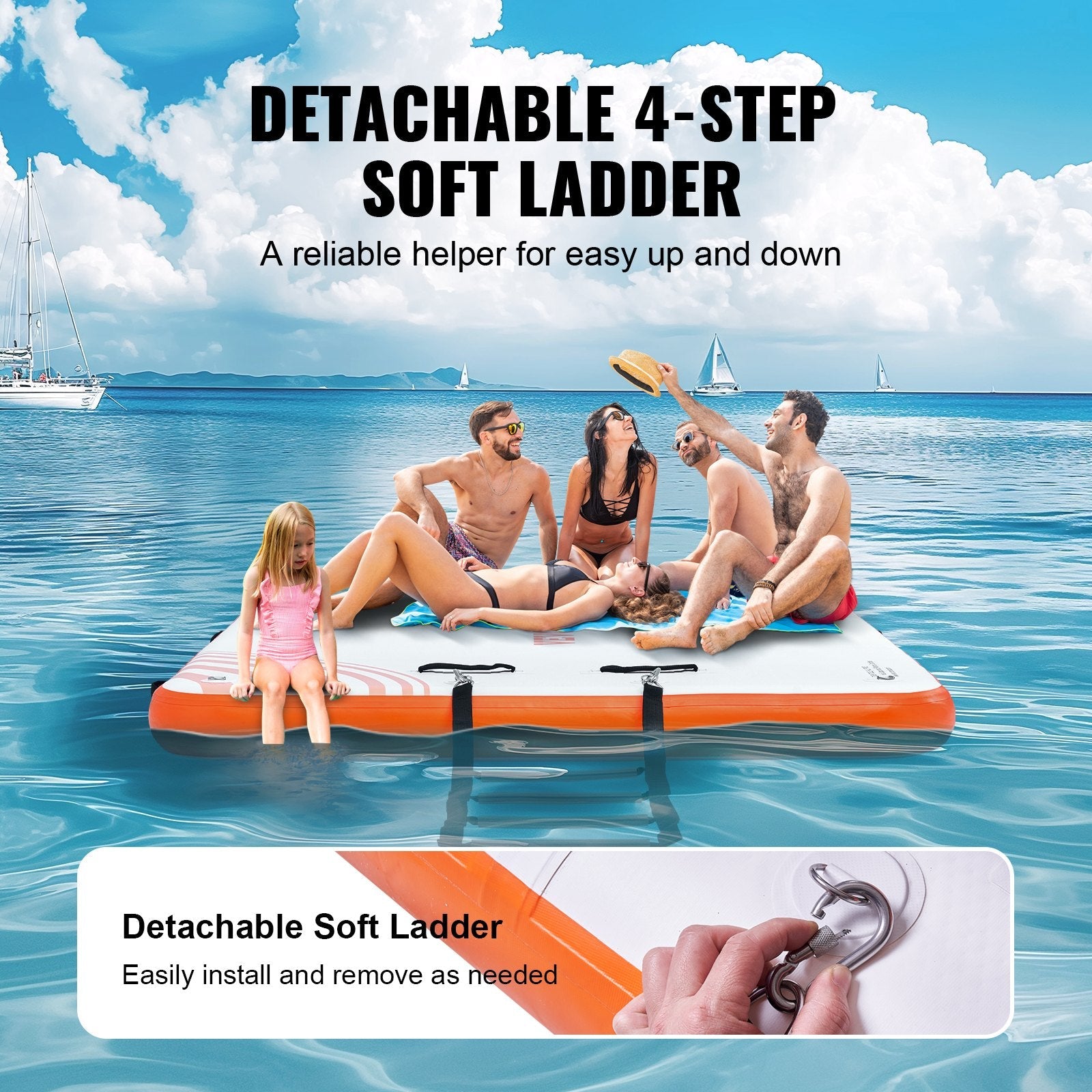 VEVOR Inflatable Floating Dock, 8 x 5FT Inflatable Dock Platform, Non-Slip Water Floating Dock Mat with Portable Carrying Bag & Detachable Ladder, Floating Platform Island Raft for Pool Beach Ocean 