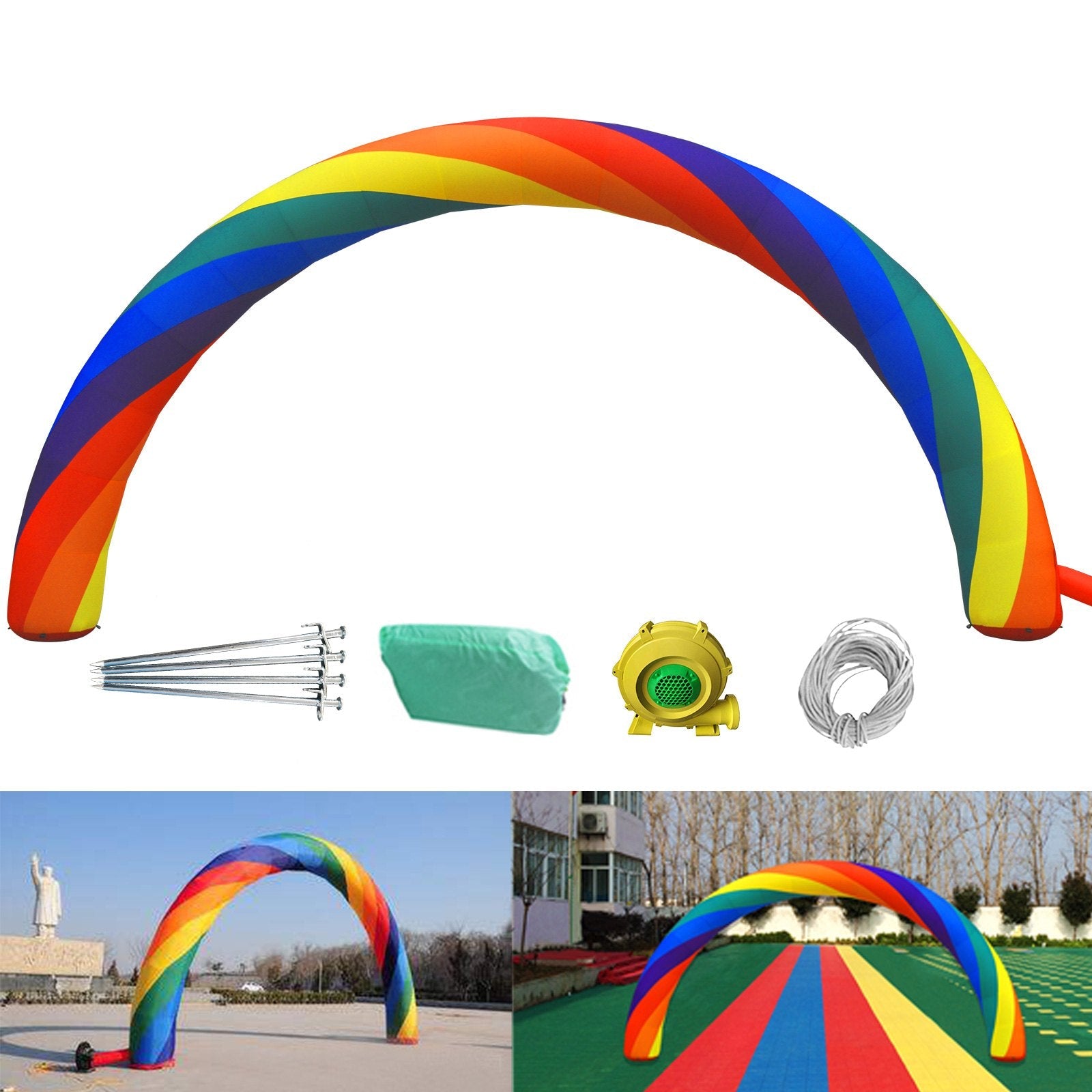 VEVOR Inflatable Rainbow Arch 26ftx10ft with 110W Blower for Advertising Party Celebration Garden 