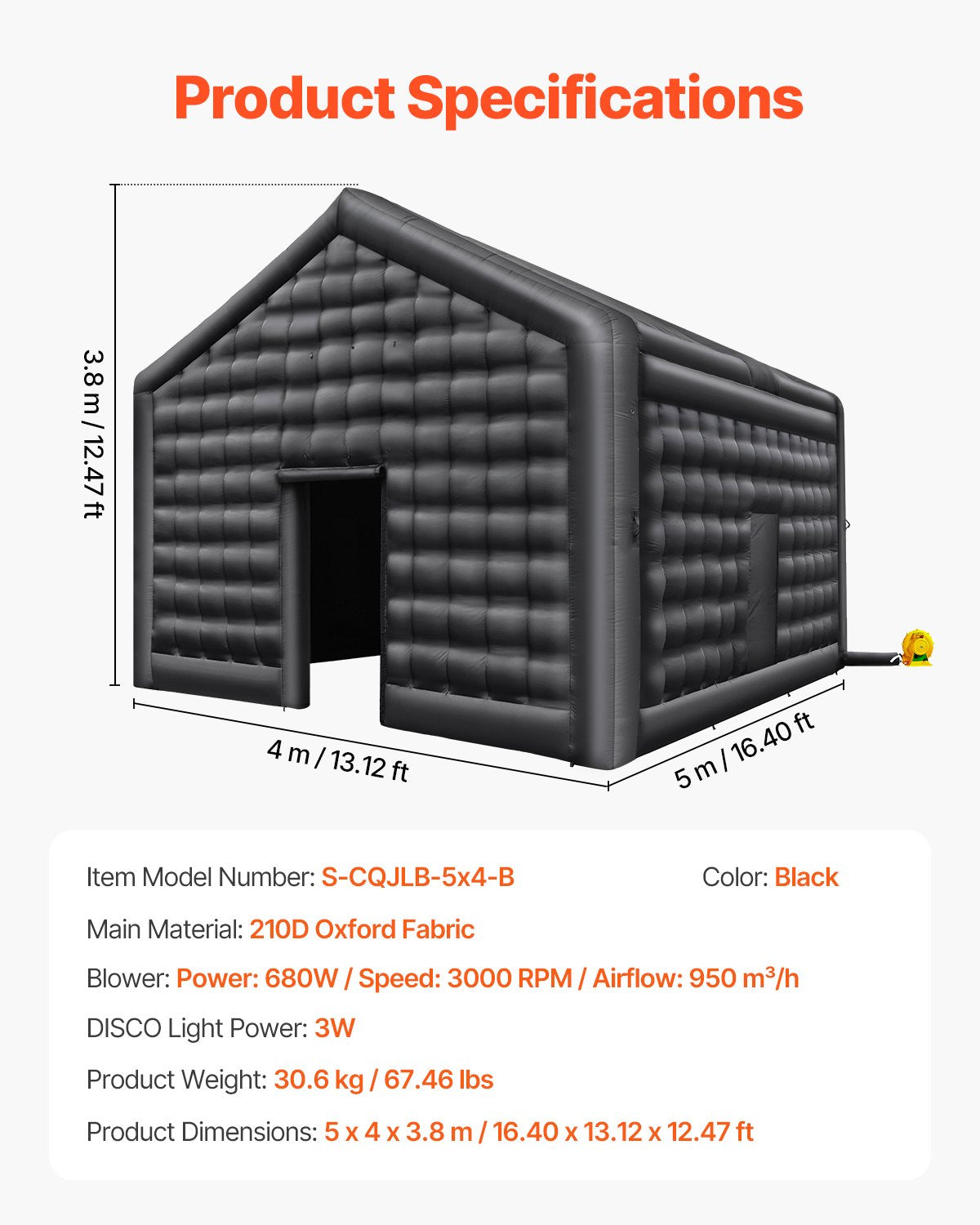 VEVOR Inflatable Nightclub 16.4 x 13.1x 12.5 Ft Blow up Party Tent with Lights 