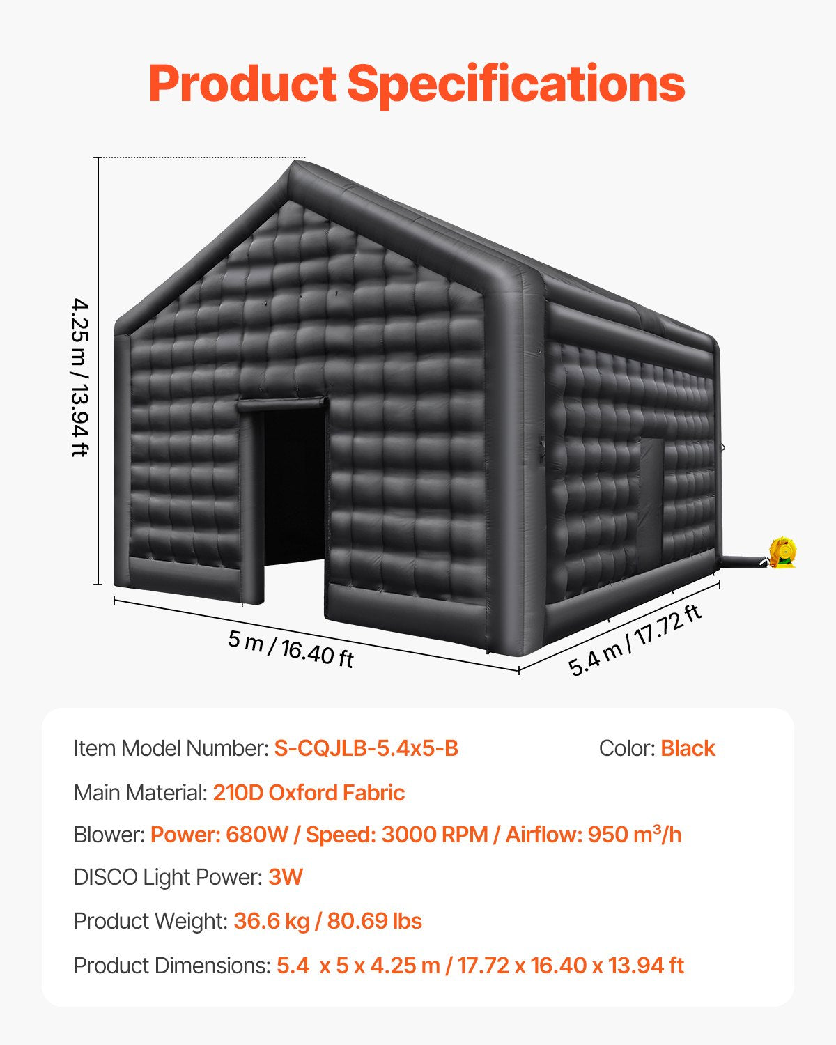VEVOR Inflatable Nightclub 17.7 x 16.4 x 13.9 Ft Blow up Party Tent with Lights 