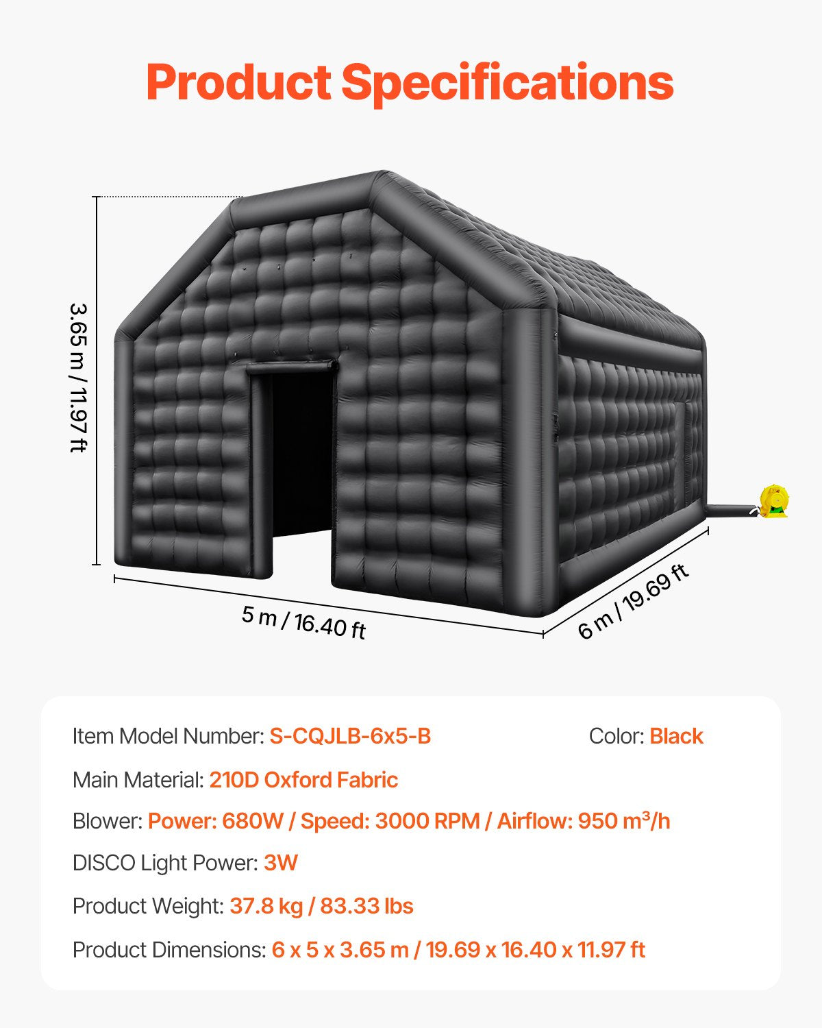 VEVOR Inflatable Nightclub 19.7 x 16.4 x 12 Ft Blow up Party Tent with Lights 