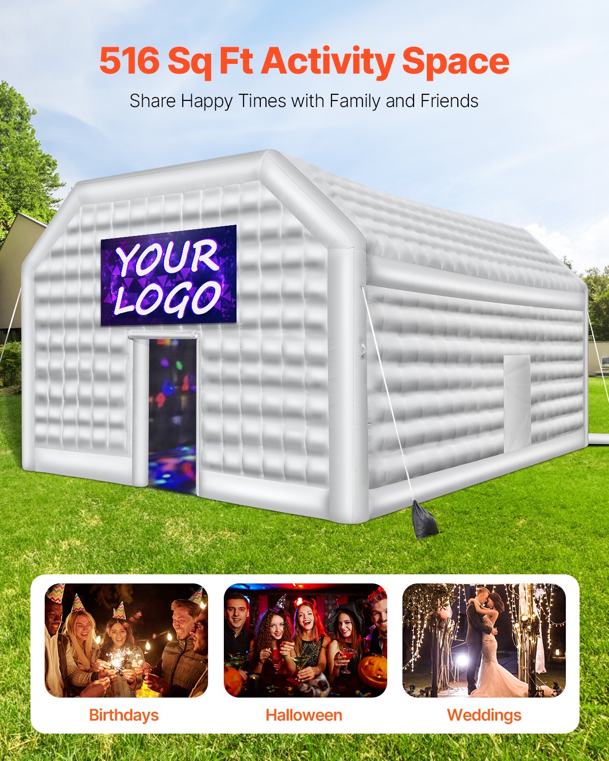 VEVOR Inflatable Nightclub 26.2 x 19.7 x 13.1 Ft Blow up Party Tent White 