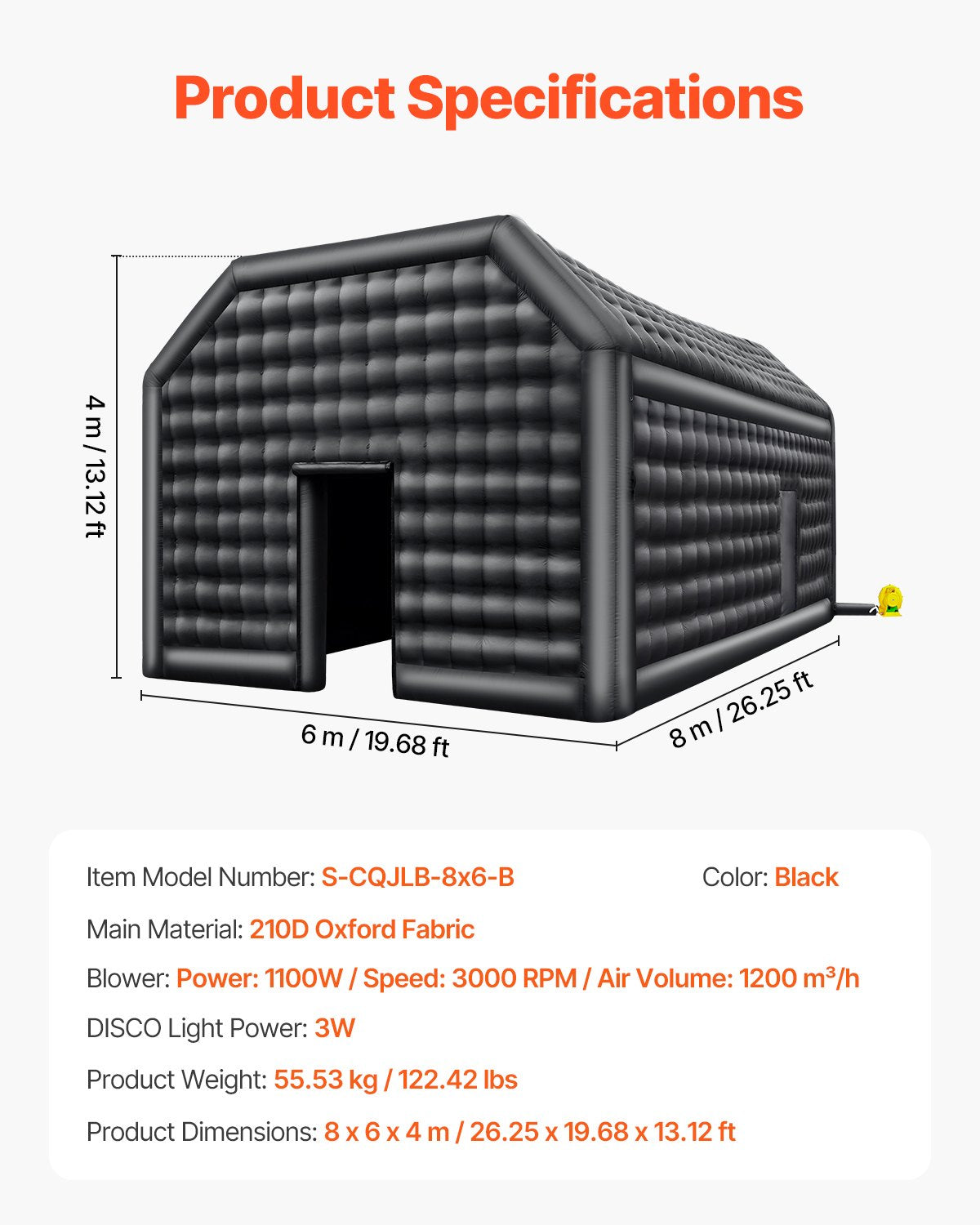 VEVOR Inflatable Nightclub 26.2 x 19.7 x 13.1 Ft Blow up Party Tent with Lights 
