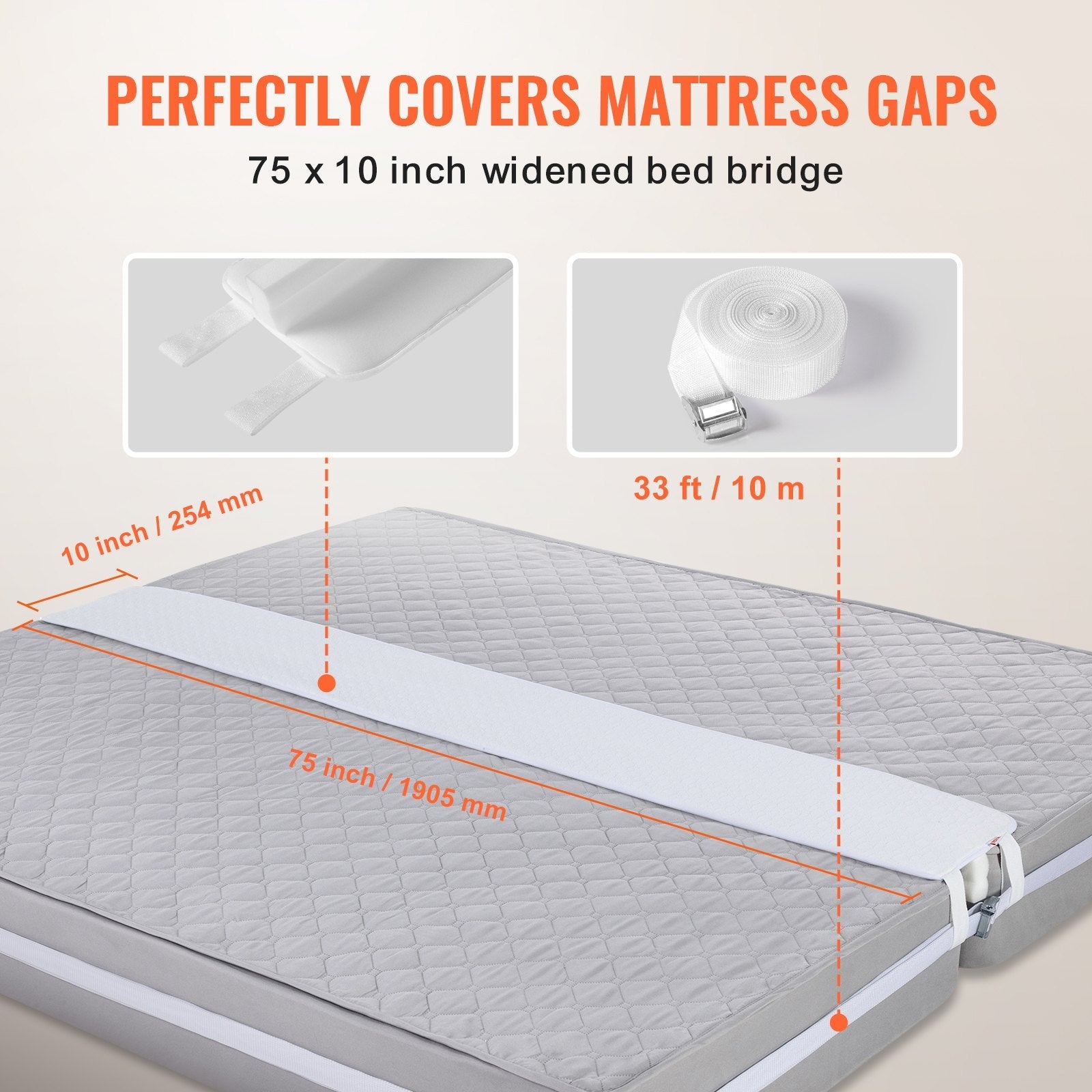 VEVOR Bed Bridge King Bed Converter Kit Metal Buckle and Storage Bag 75"L x 10"W 