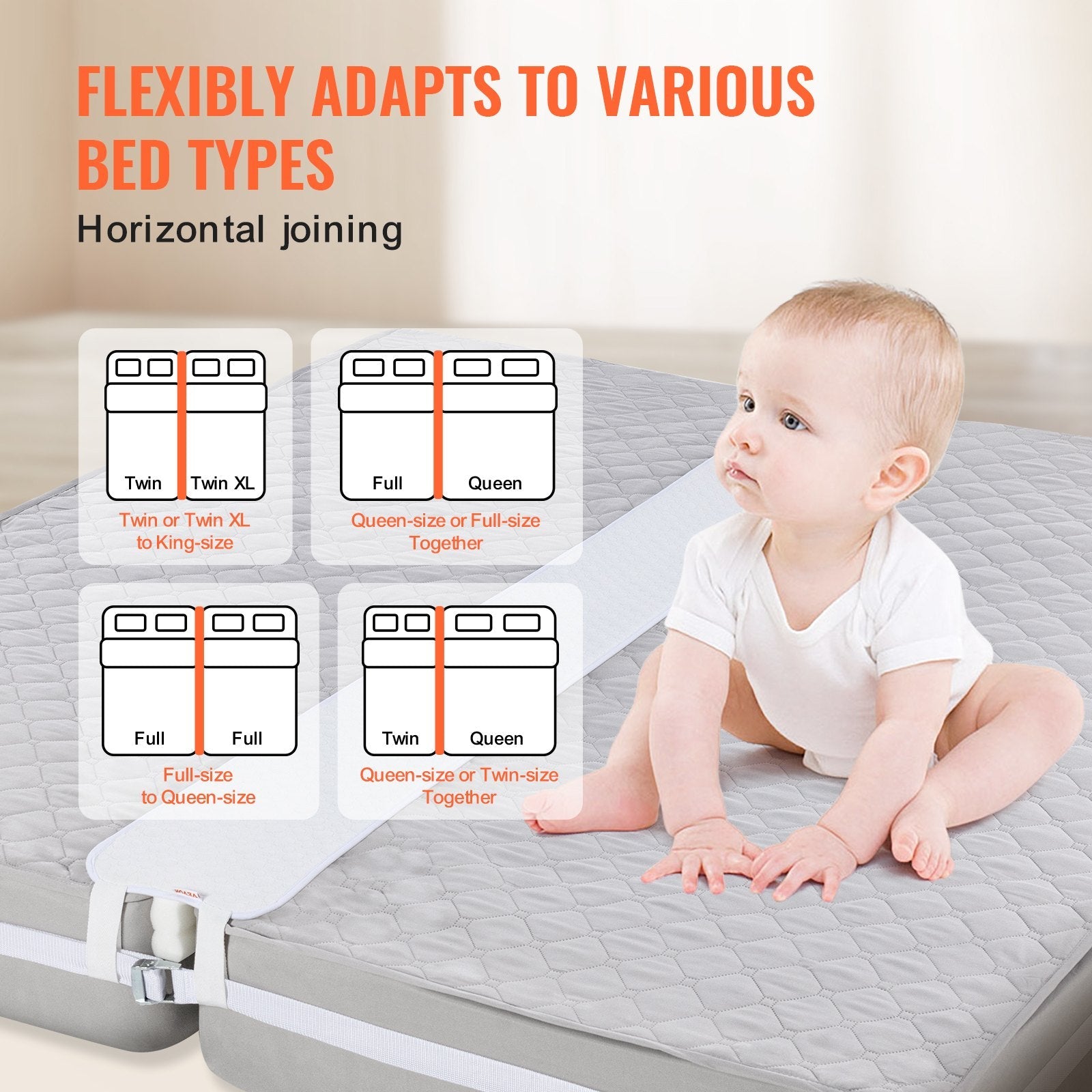 VEVOR Bed Bridge King Bed Converter Kit Metal Buckle and Storage Bag 75"L x 10"W 