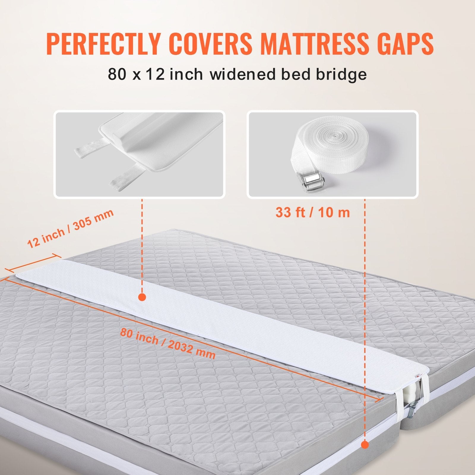 VEVOR Bed Bridge King Bed Connector Kit Metal Buckle and Storage Bag 80"L x 12"W 