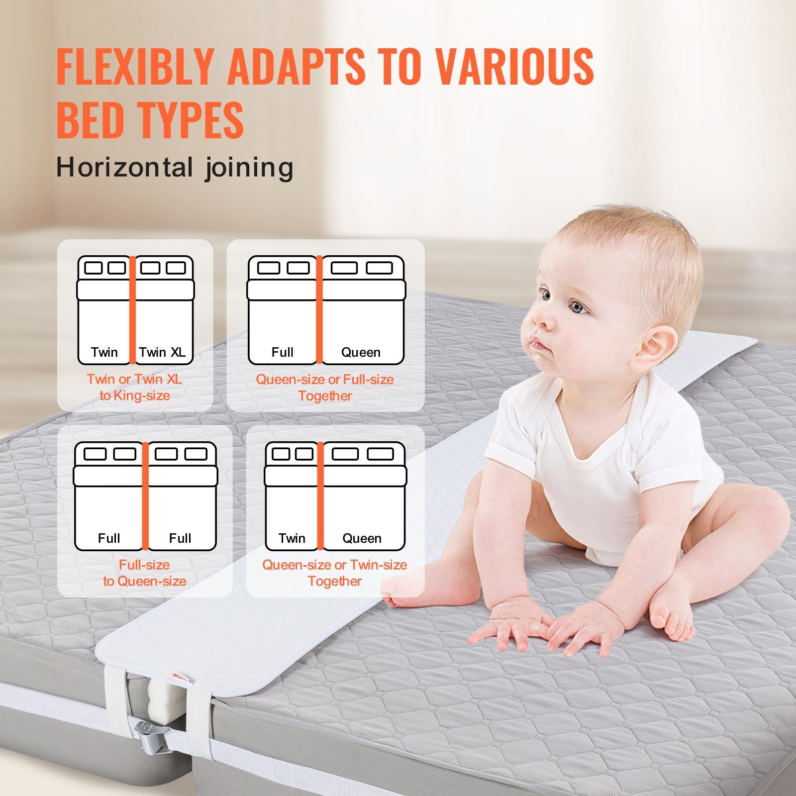 VEVOR Bed Bridge King Bed Connector Kit Metal Buckle and Storage Bag 80"L x 12"W 