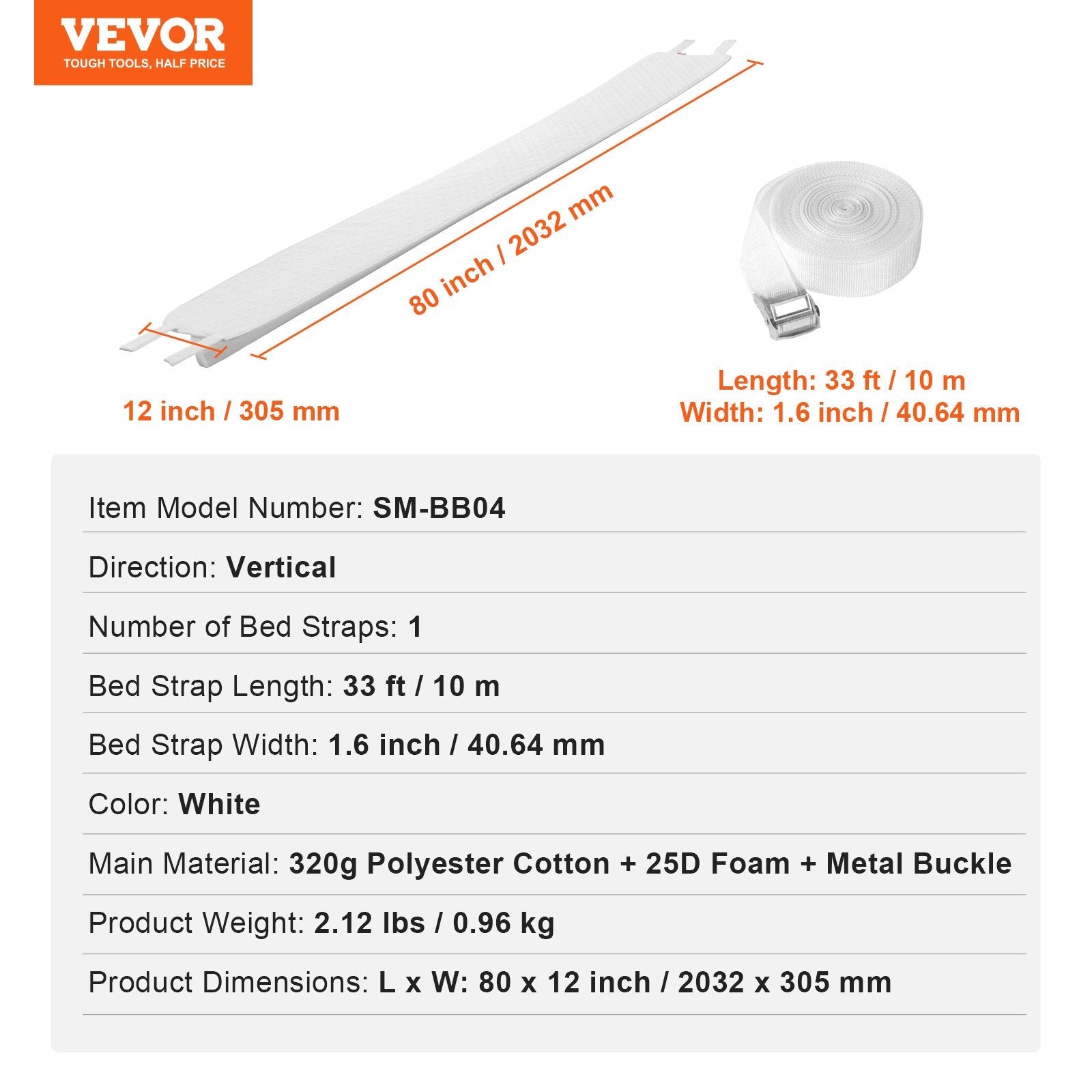 VEVOR Bed Bridge King Bed Connector Kit Metal Buckle and Storage Bag 80"L x 12"W 