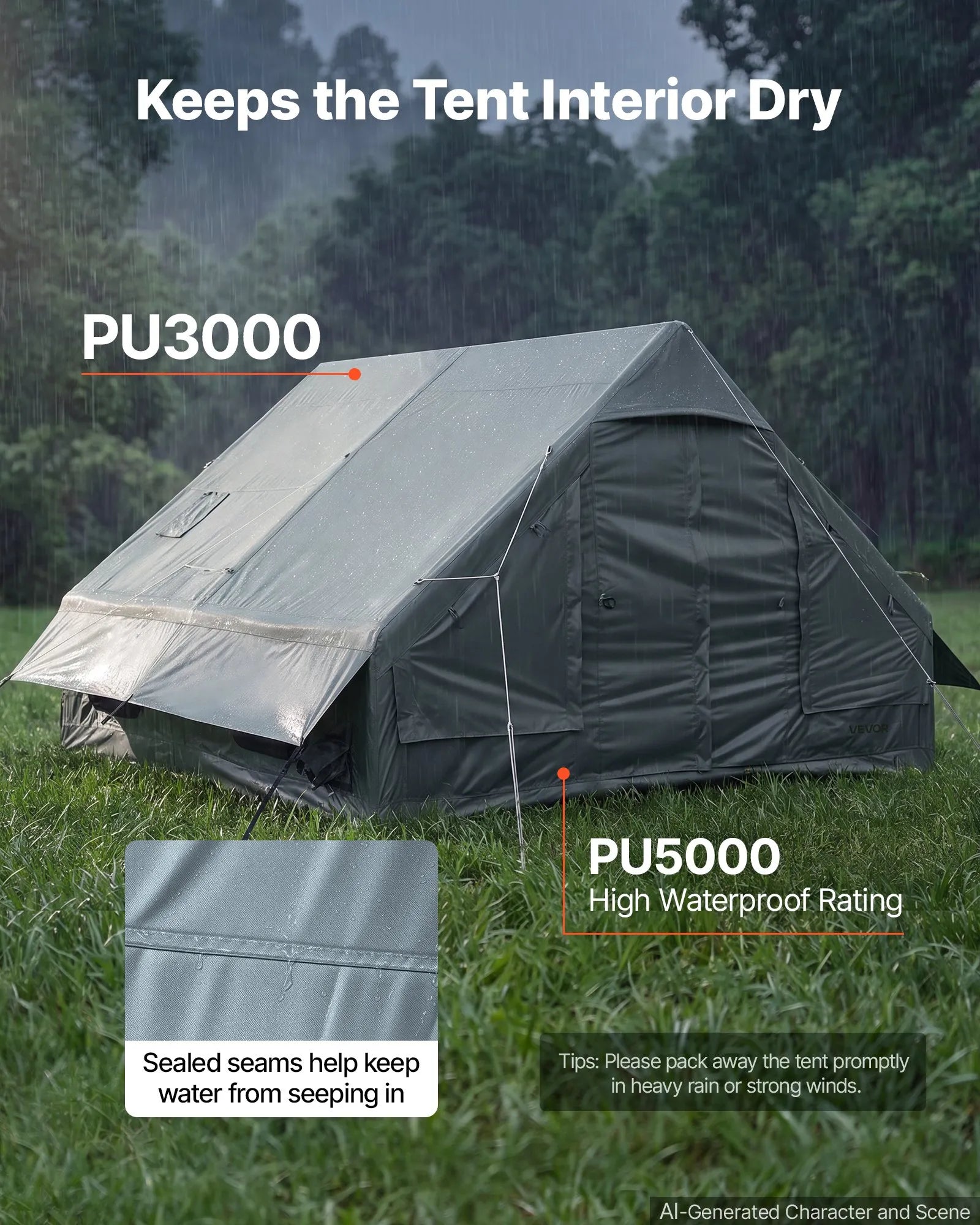 5-8 Person Inflatable Camping Tent with Hand Pump, Waterproof Glamping Air Tent with Skylight, Stove Jack & Carry Bag