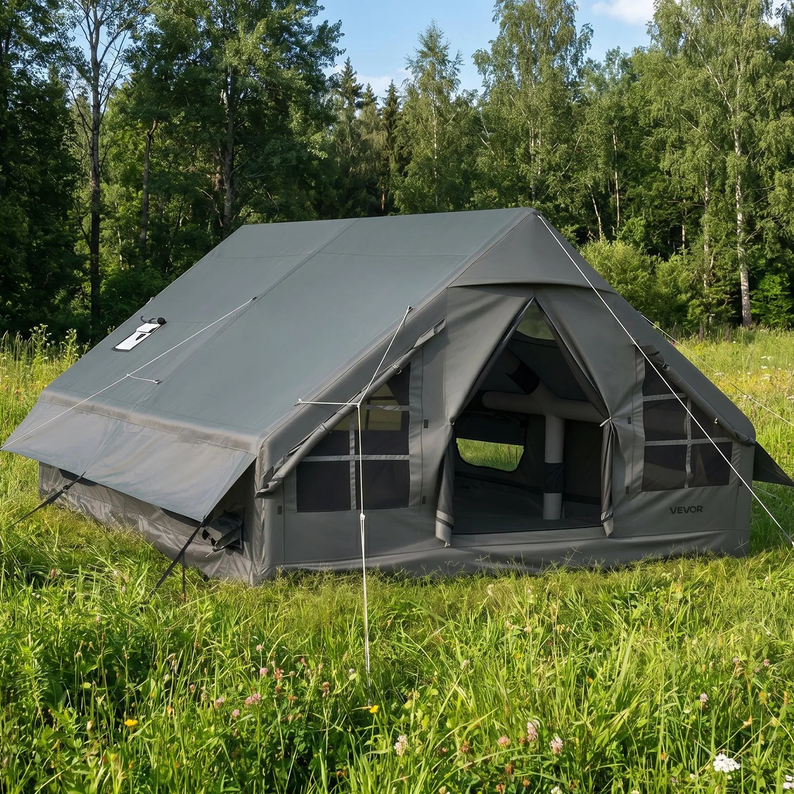 5-8 Person Inflatable Camping Tent with Hand Pump, Waterproof Glamping Air Tent with Skylight, Stove Jack & Carry Bag