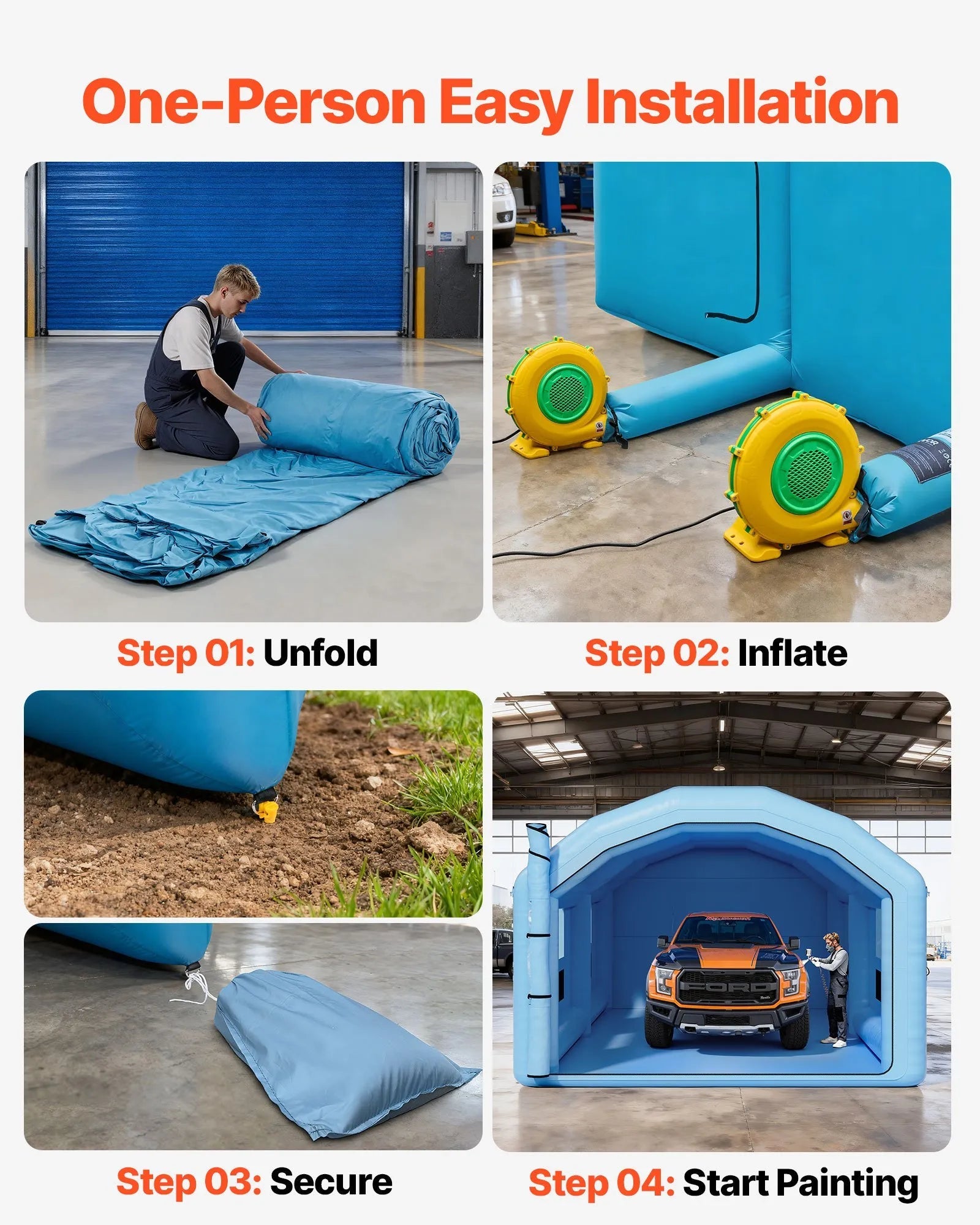 VEVOR Inflatable Paint Booth, 32.81 x 19.69 x 13.12 ft, Inflatable Spray Booth with 950W and 1100W Blowers and Air Filter System, Round Roof, for Painting Car, Truck, Furniture, Automotive Sheet Metal 