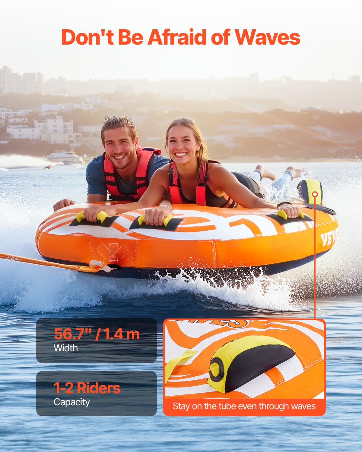 VEVOR Towable Tube for Boating 1-2 Riders Inflatable Boat Tubes and Towables 
