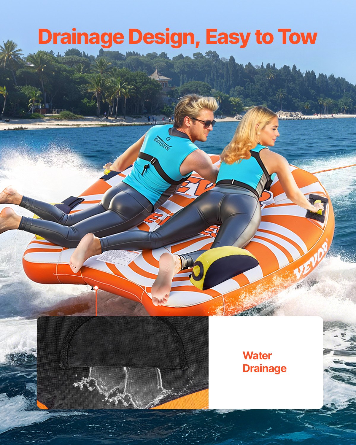 VEVOR Towable Tube for Boating 1-2 Riders Inflatable Boat Tubes and Towables 
