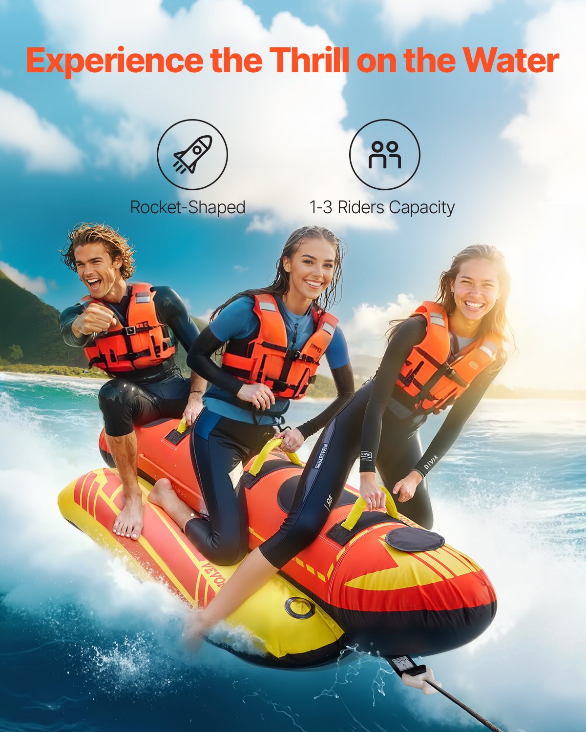 VEVOR Towable Tubes for Boating 1-3 Riders Inflatable Boat Tubes Towables 510lbs 