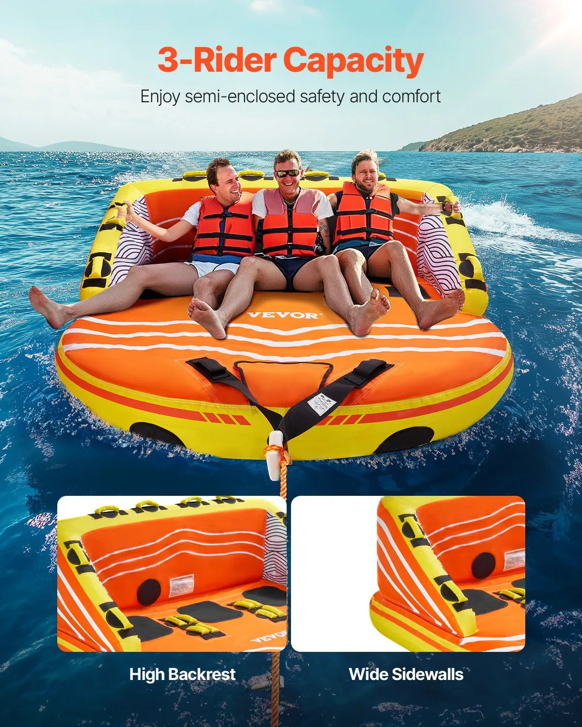 VEVOR Towable Tube for Boating 1-3 Riders Inflatable Boat Tubes and Towables