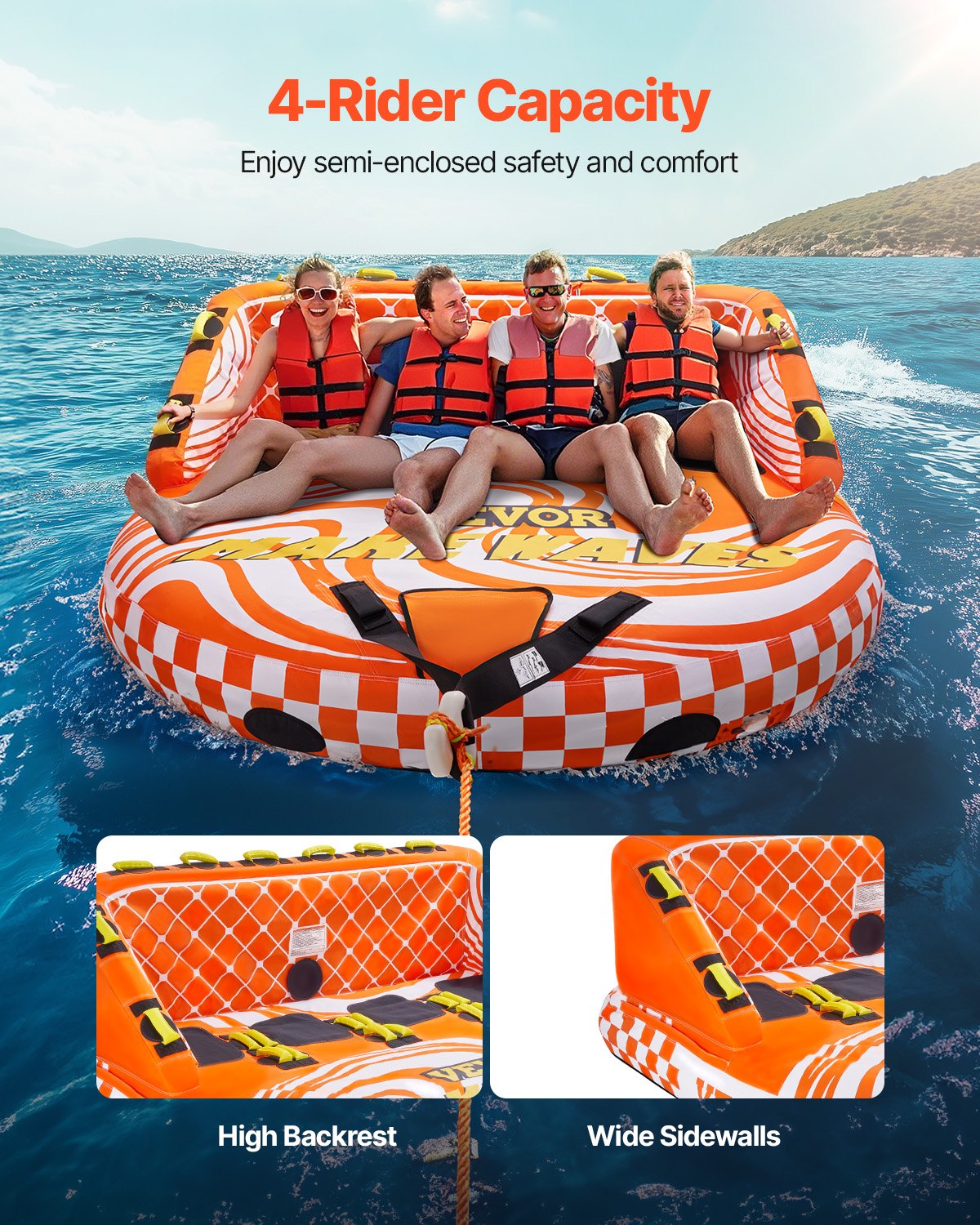 VEVOR Towable Tube for Boating 1-4 Riders Inflatable Boat Tubes and Towables 