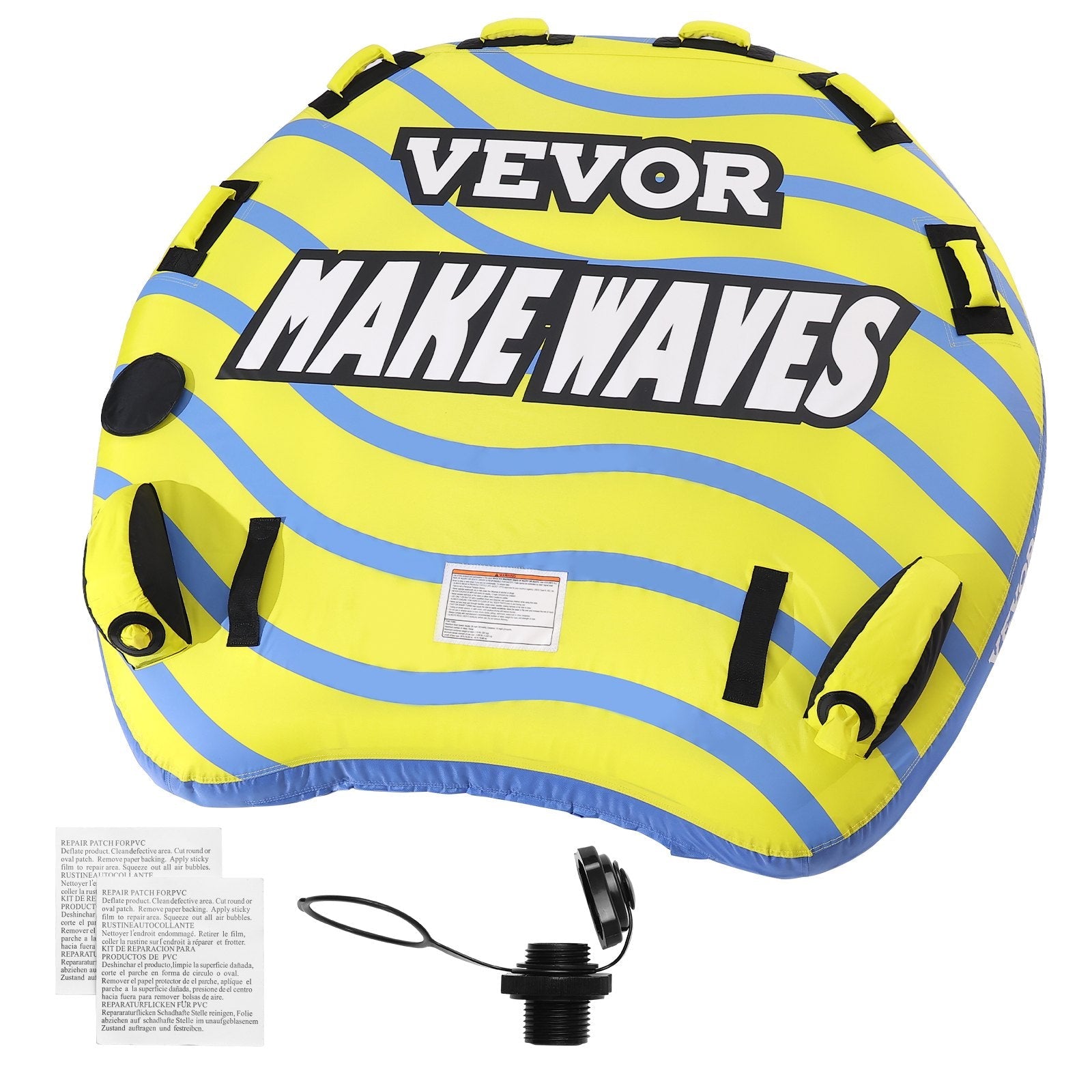 VEVOR Towable Tube for Boating, 1-3 Riders Inflatable Towable Tube with Bumper Fins, 510 lbs Water Sport Towable Tubes for Boats to Pull, Full Nylon Cover, EVA Grab Handles and Speed Safety Valve 