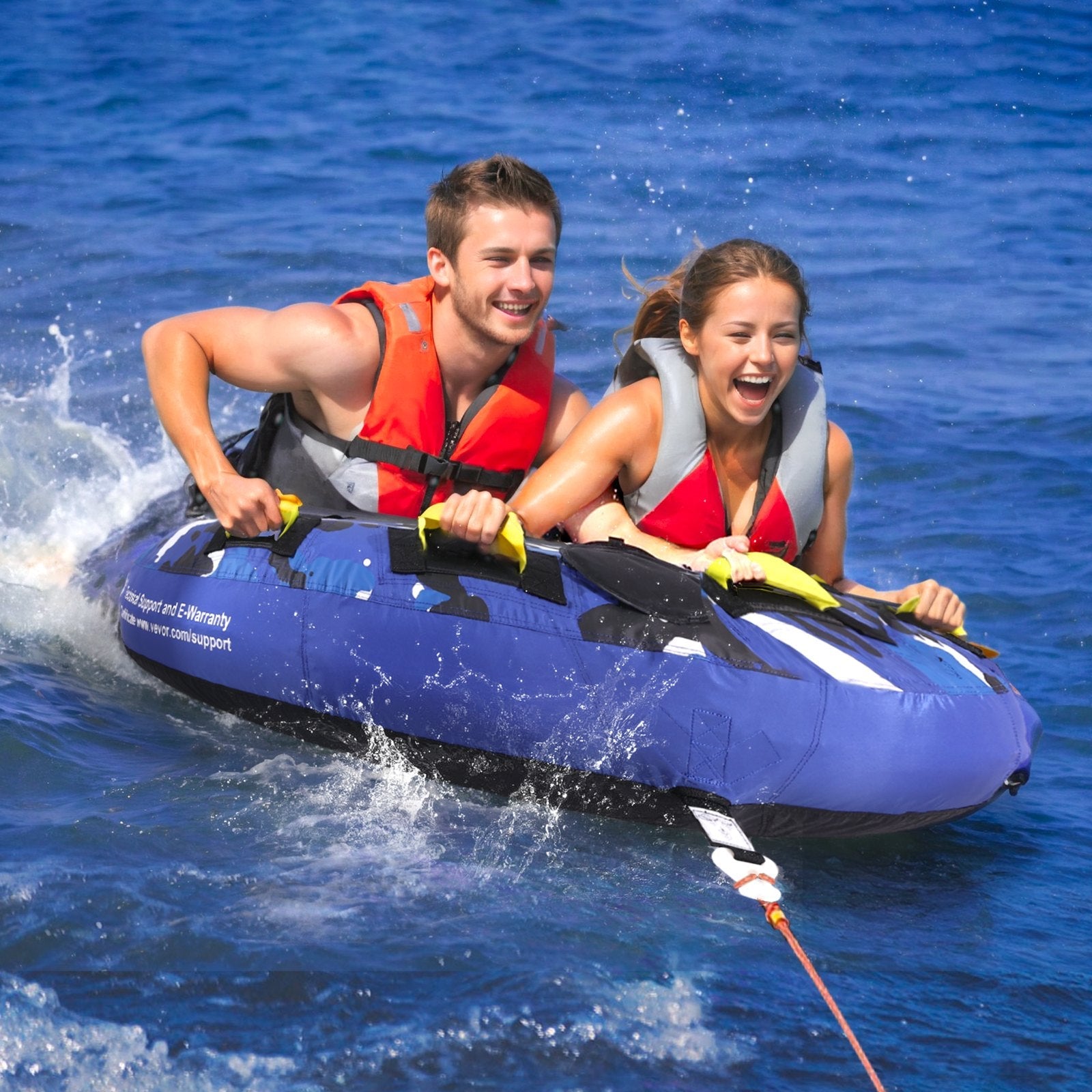 VEVOR Towable Tube for Boating, 1-2 Riders Inflatable Boat Tubes and Towables, 340 lbs, 51.8" Round Water Sport Towable Tube for Boat to Pull, Full Nylon Cover, EVA Grab Handles and Speed Safety Valve 