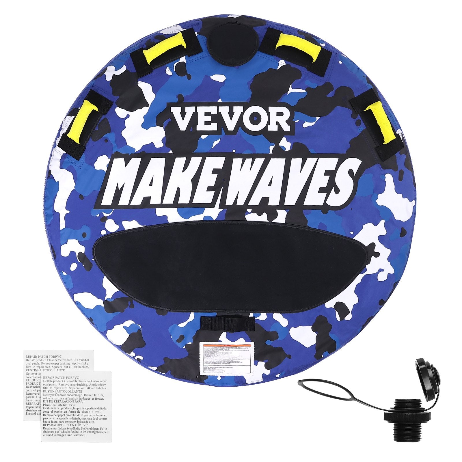 VEVOR Towable Tube for Boating, 1-2 Riders Inflatable Boat Tubes and Towables, 340 lbs, 51.8" Round Water Sport Towable Tube for Boat to Pull, Full Nylon Cover, EVA Grab Handles and Speed Safety Valve 